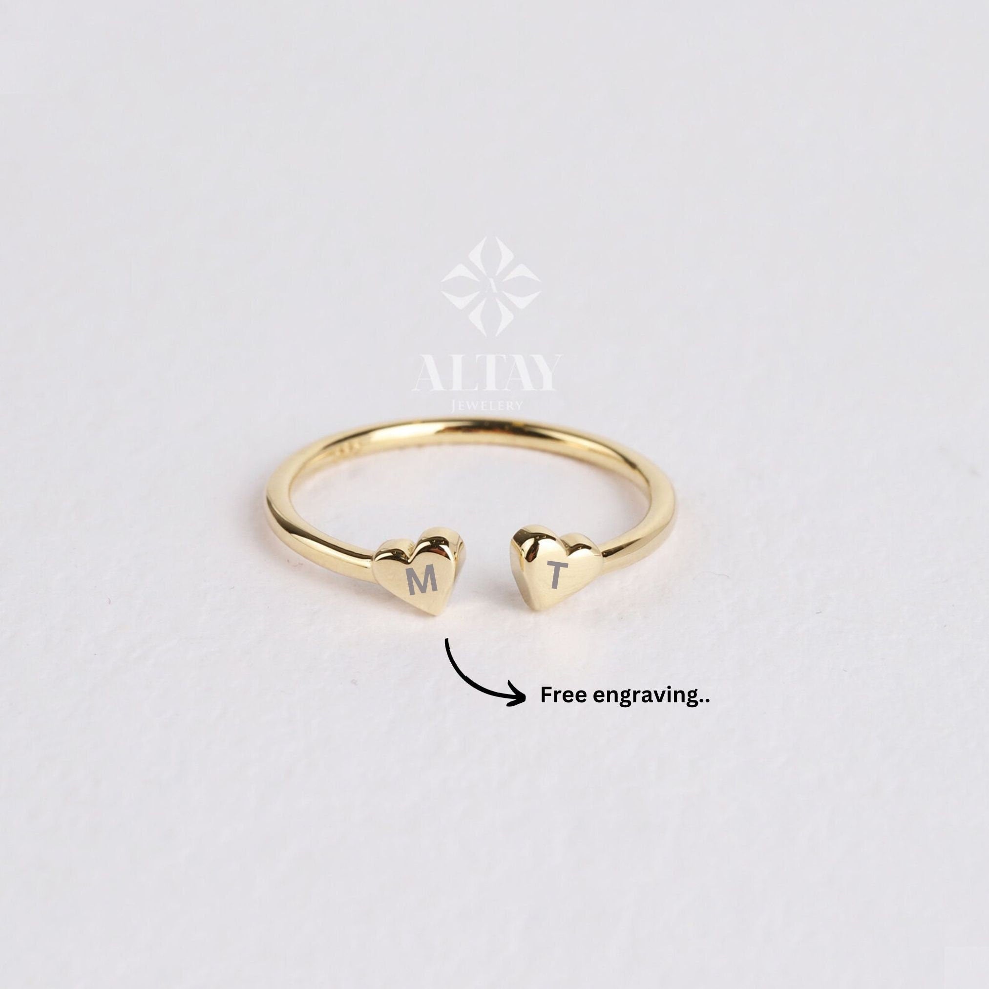 14K Gold Heart Ring, Double Heart Ring, Personalized Open Heart, Minimalist Stackable Ring, Promise Knuckle Band Ring, Love Promise Ring