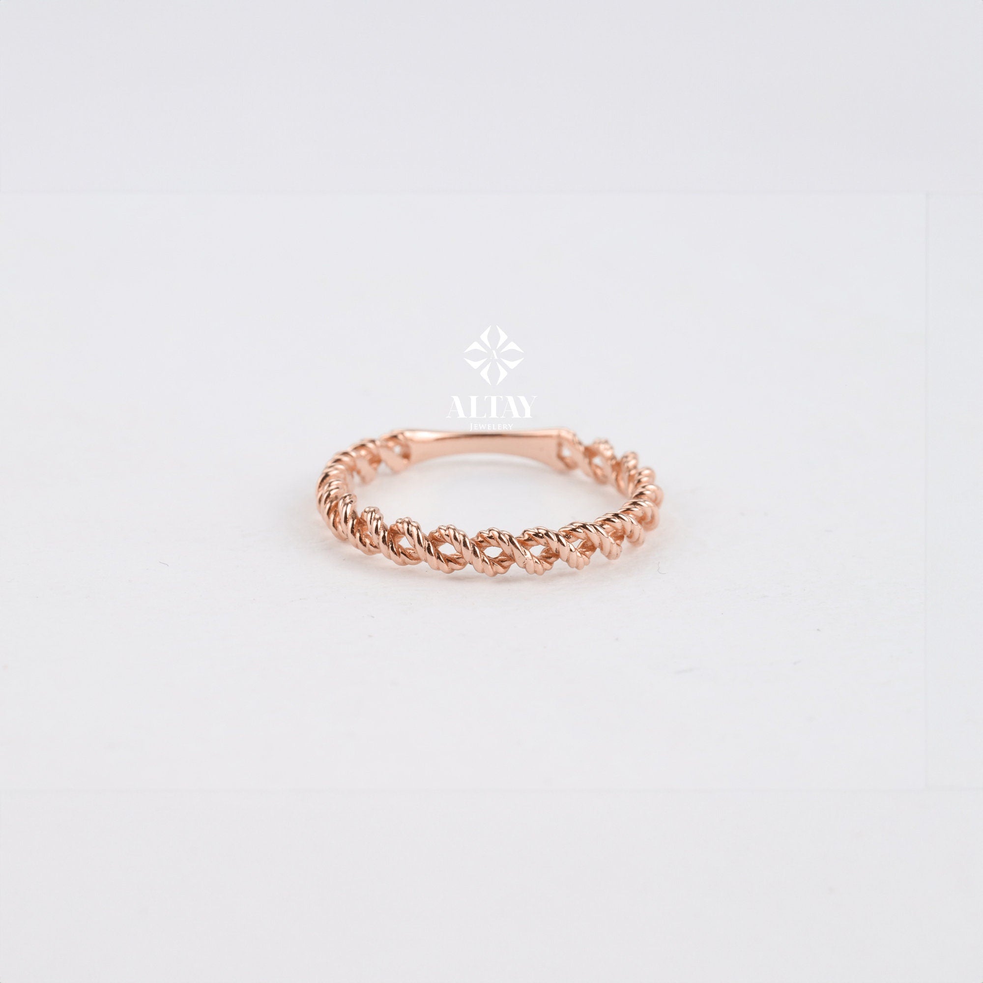 14K Gold Twisted Rope Ring, Braided Gold Band, Twisted Wedding Band Ring, Dainty Rope Stacking Ring, Minimalist Pointer Finger Ring
