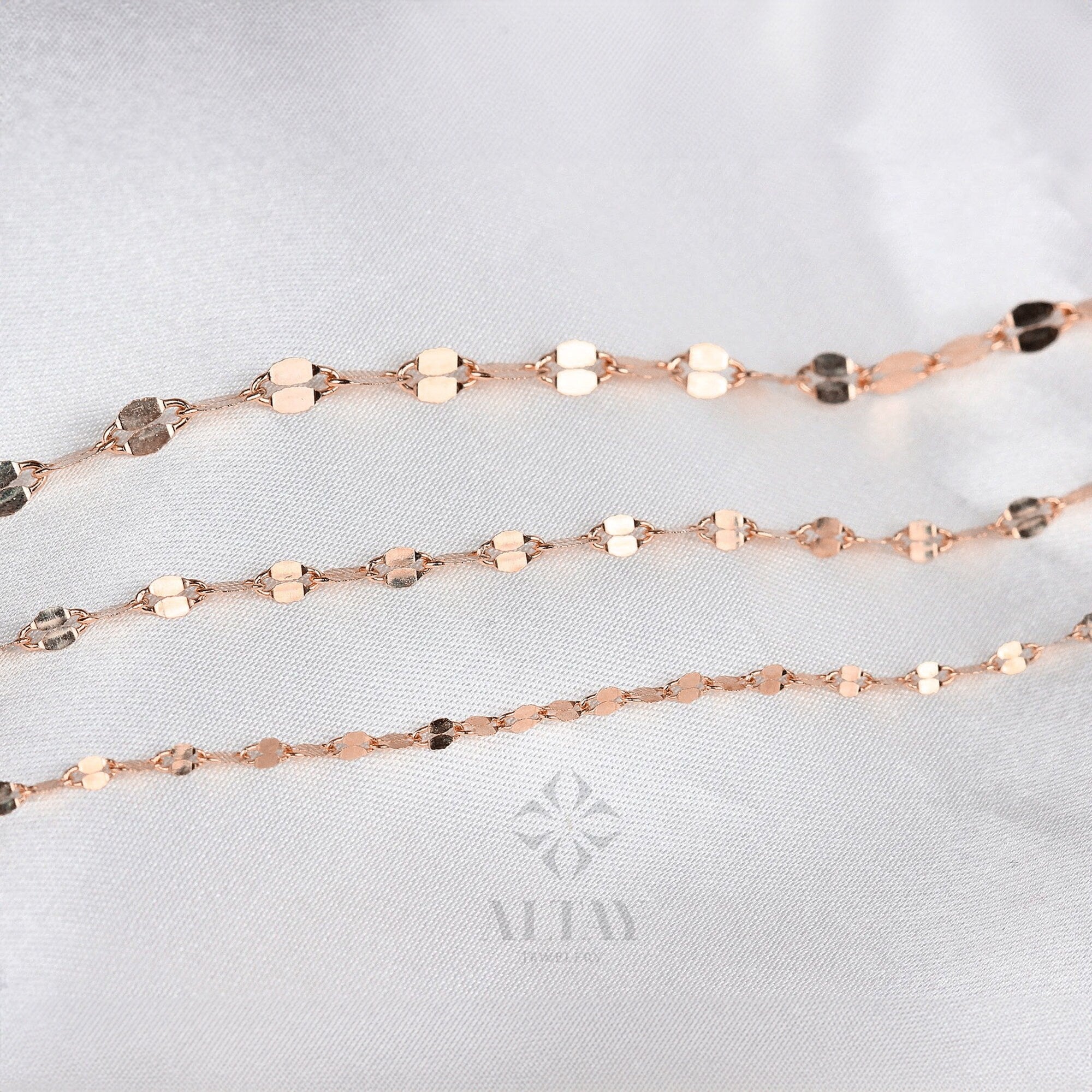 14K Solid Gold Sequin Bracelet, 2mm 3mm 4mm Thin Gold Bracelet, Dainty Chain Bracelet, Delicate Minimalist Handmade Bracelet, Gift For Her