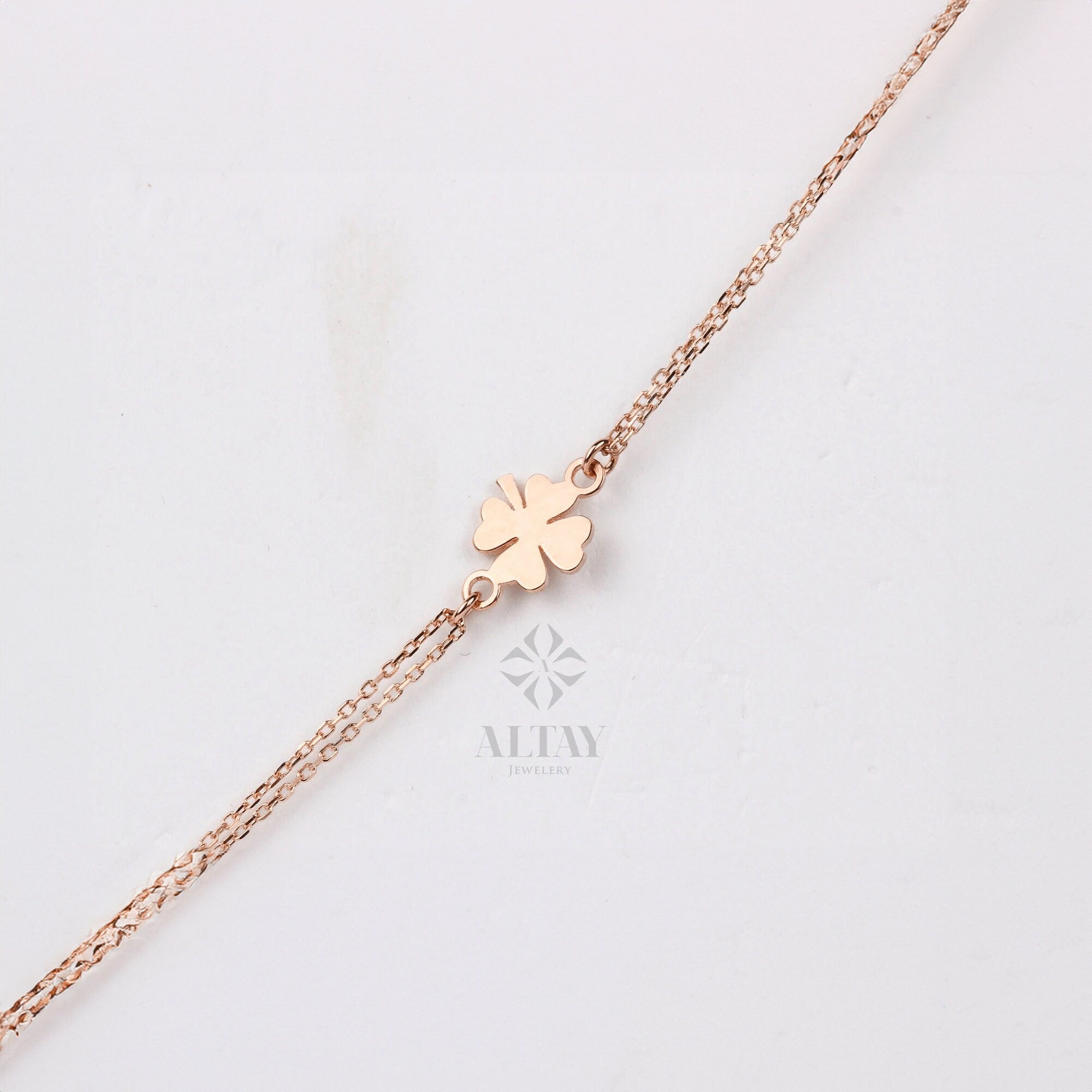 14K Gold Clover Bracelet, Shamrock Gold Bracelet, Nature Charm WristBand, Lucky Clover Bracelet, Four Leaf Clover Bracelet, Gift for Her