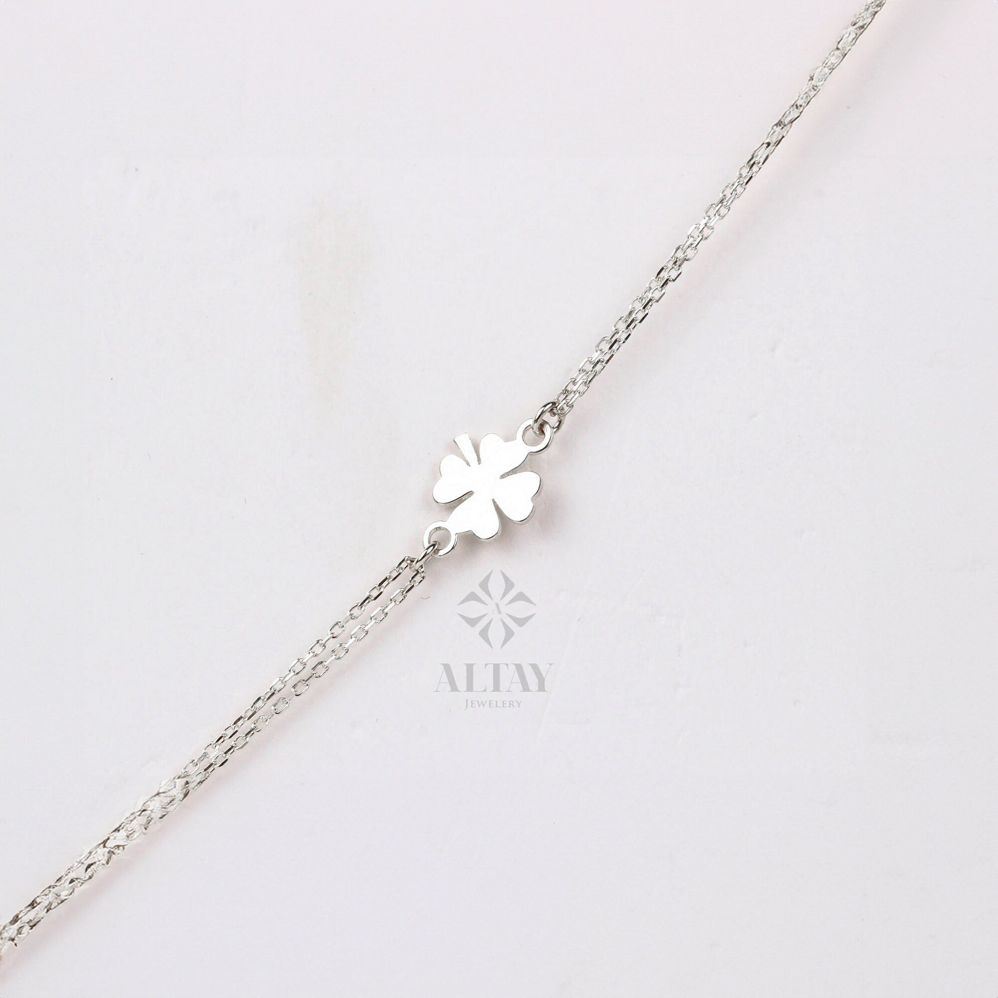 14K Gold Clover Bracelet, Shamrock Gold Bracelet, Nature Charm WristBand, Lucky Clover Bracelet, Four Leaf Clover Bracelet, Gift for Her