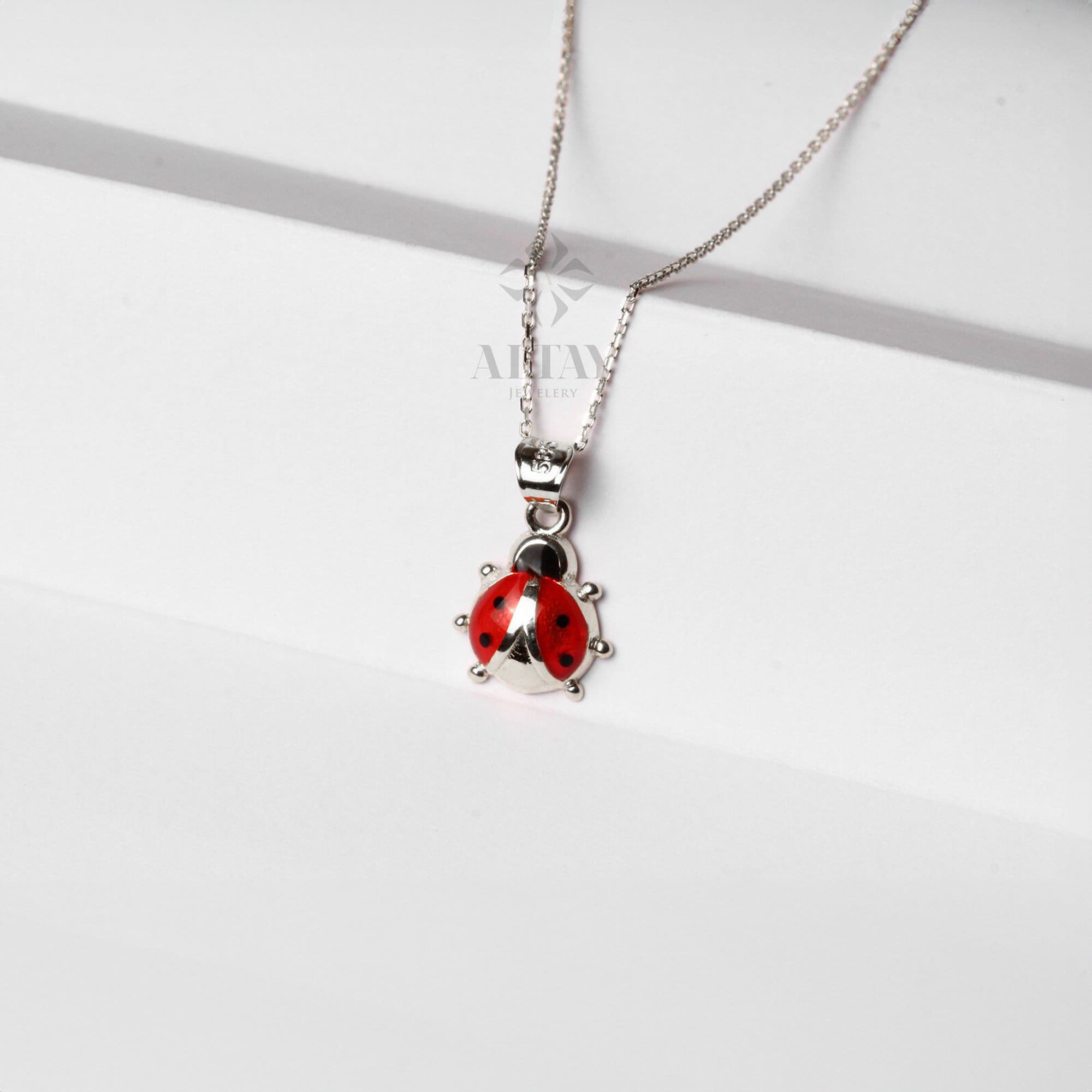 14K Gold Ladybug Necklace, Tiny Ladybug Charm Pendant, Red Enamel Good Luck Necklace, Ladybird Lovers, Minimalist Gold Pendant