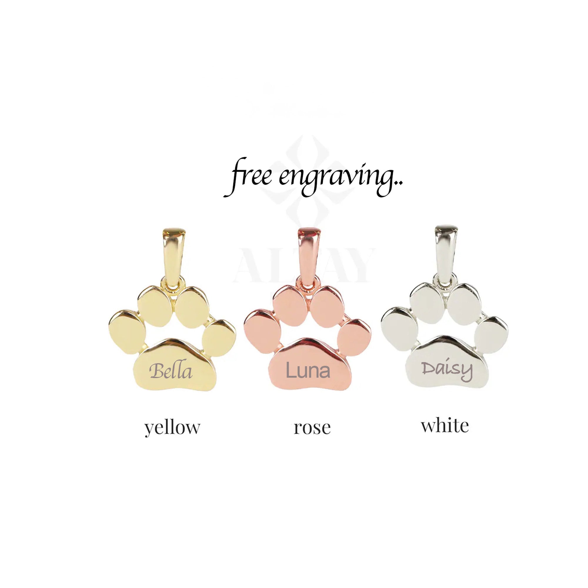14K Gold Paw Print Name Necklace, Personalized Dog Paw Necklace, Tiny Dog Cat Lover Charm Pendant, Animal Necklace, Pet Memorial Necklace