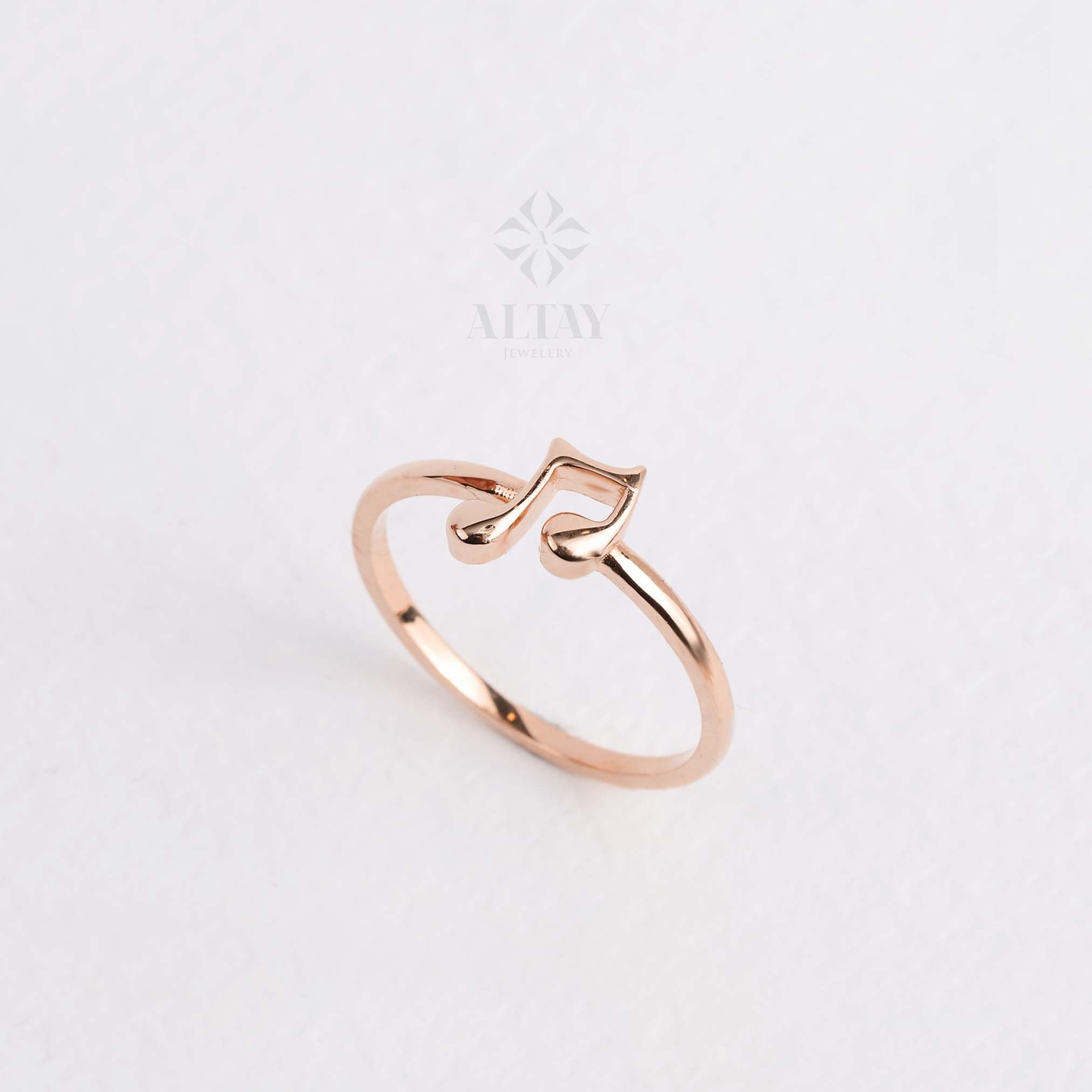 14K Gold Music Note Ring, Musicians Gold Ring, Musical Note Band Ring, Quaver Note Ring, Music Lover Jewelry, Musical Sheet Ring