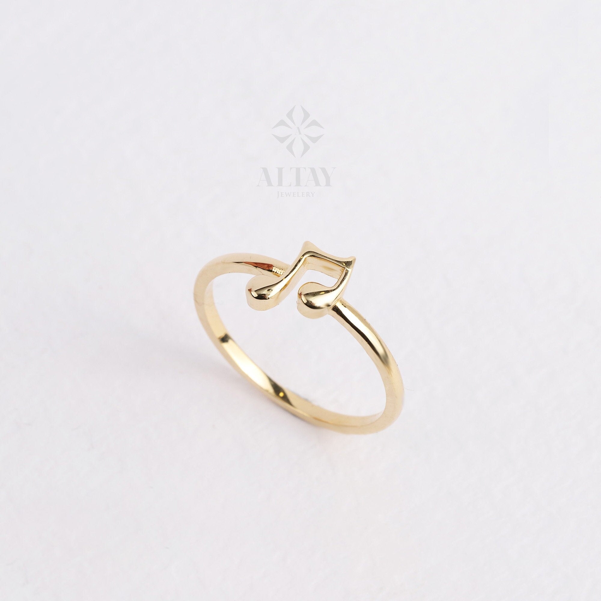 14K Gold Music Note Ring, Musicians Gold Ring, Musical Note Band Ring, Quaver Note Ring, Music Lover Jewelry, Musical Sheet Ring