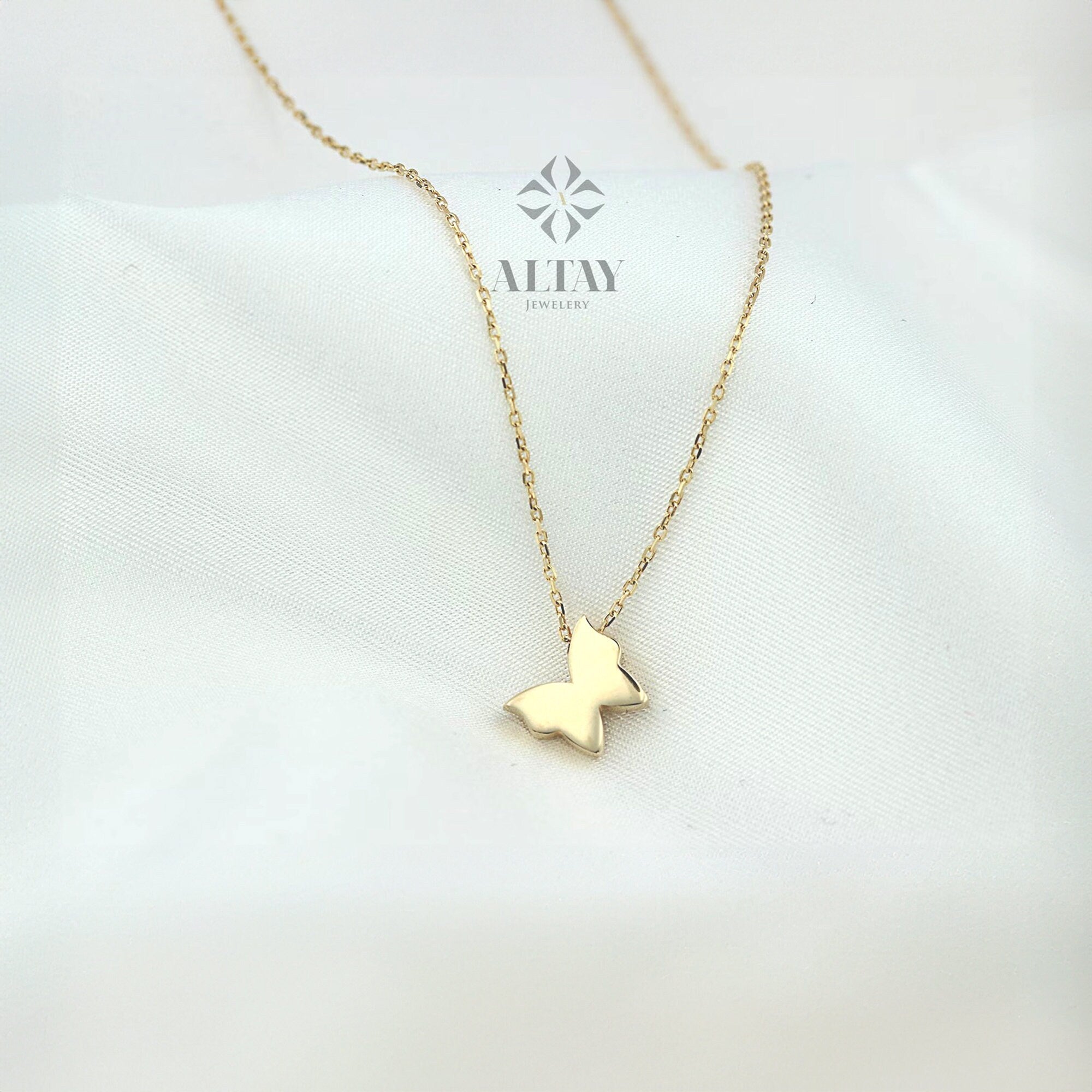 14K Gold Butterfly Necklace, Butterfly Charm Necklace, Dainty Animal Butterfly Necklace, Tiny Birthday Gift, Small Butterfly Pendant