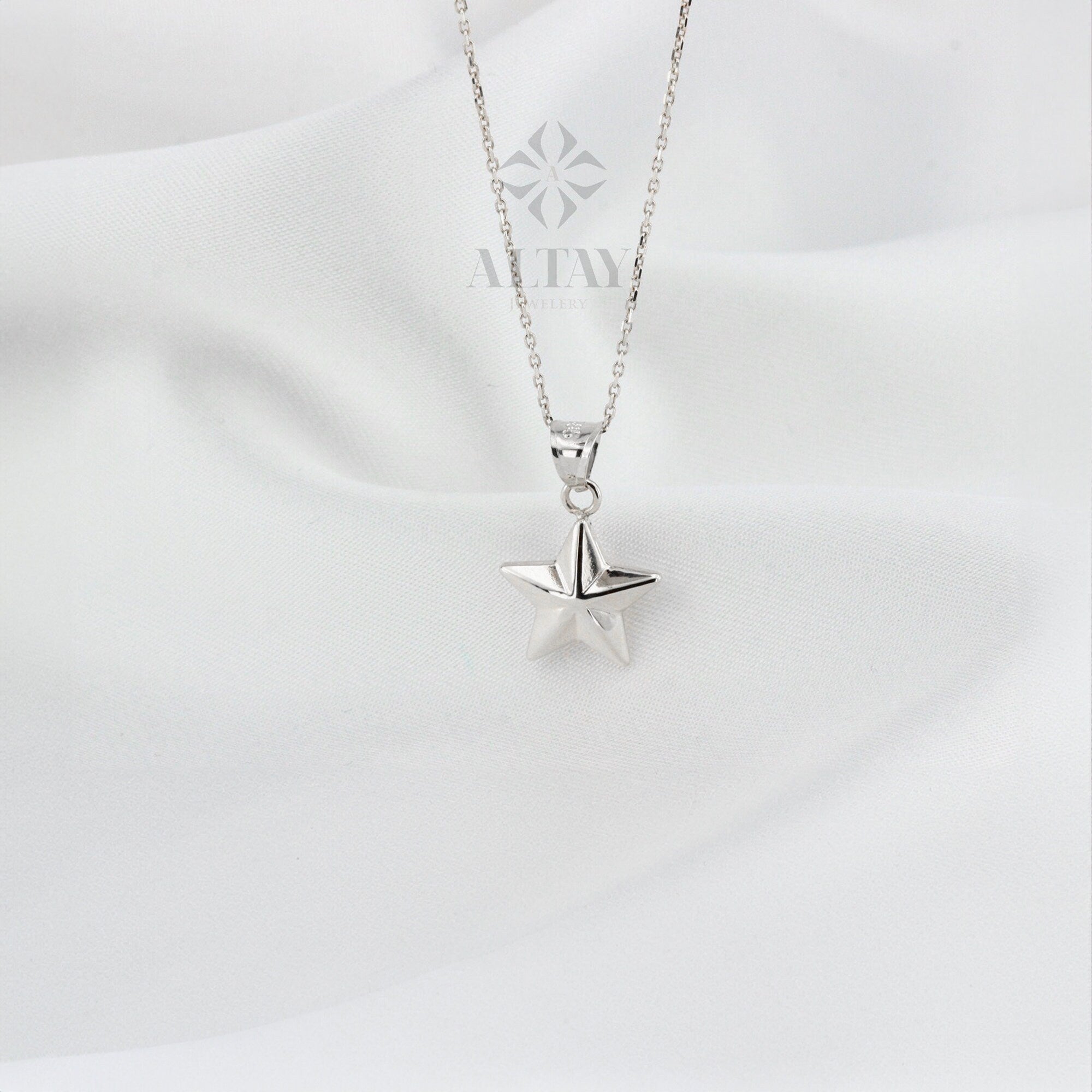 14K Gold Star Necklace, Small Star Pendant, 3D Star Charm Necklace, Stars Dainty Charm, Simple Tiny Necklace, Boho Jewelry, Gift for Her