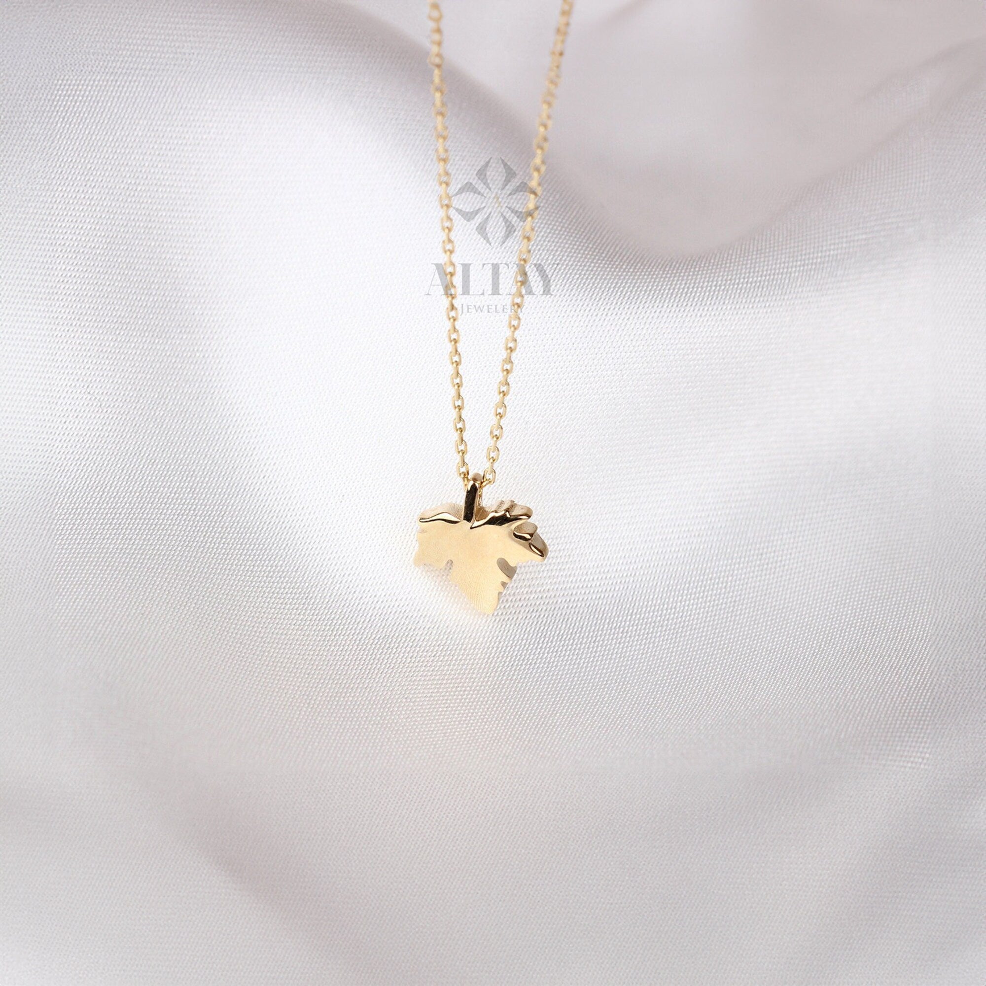14K Gold Maple Maple Leaf Necklace, Custom Canadian Maple Leaf Pendant, Good Luck Charm, Canadian Jewelry, Country Necklaces