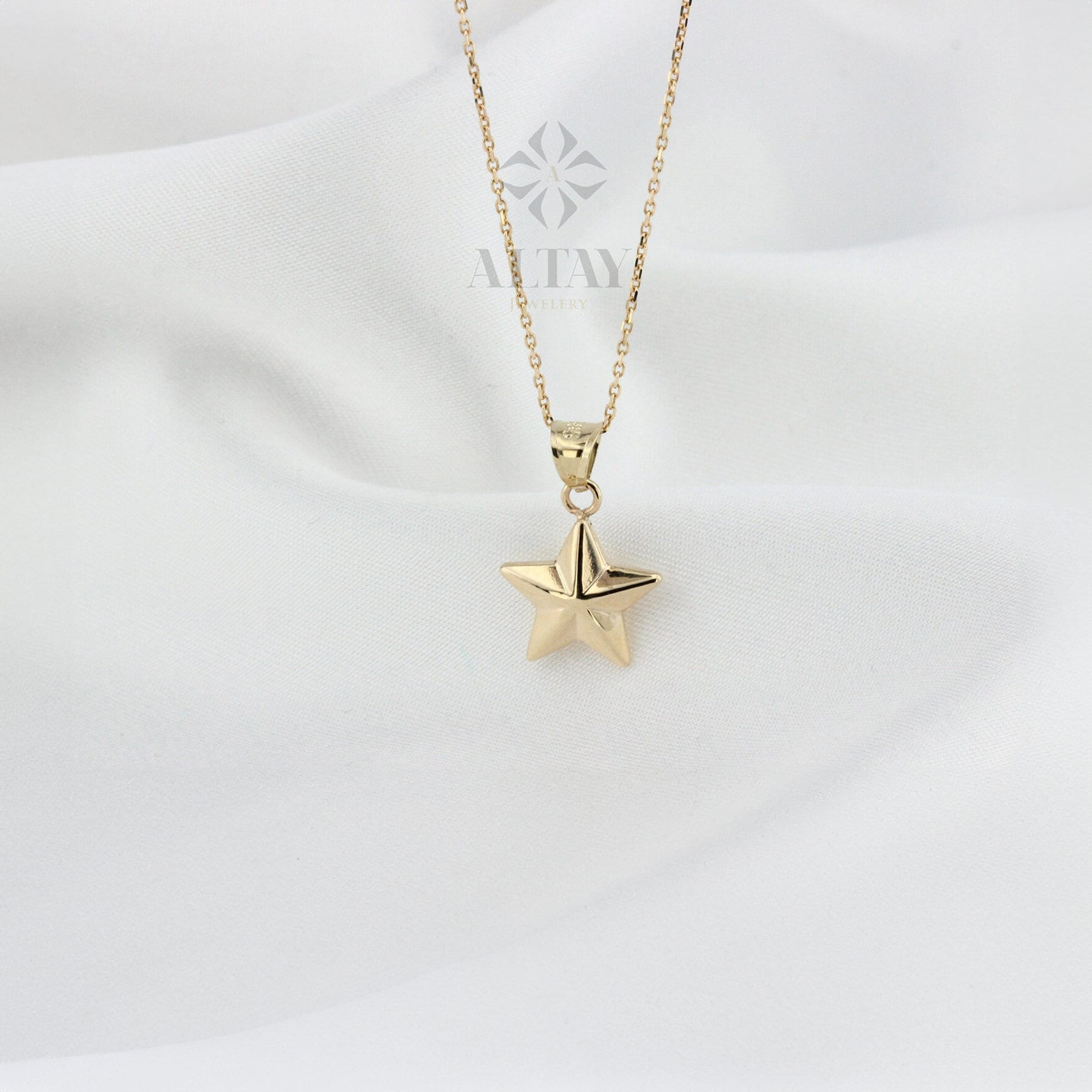 14K Gold Star Necklace, Small Star Pendant, 3D Star Charm Necklace, Stars Dainty Charm, Simple Tiny Necklace, Boho Jewelry, Gift for Her