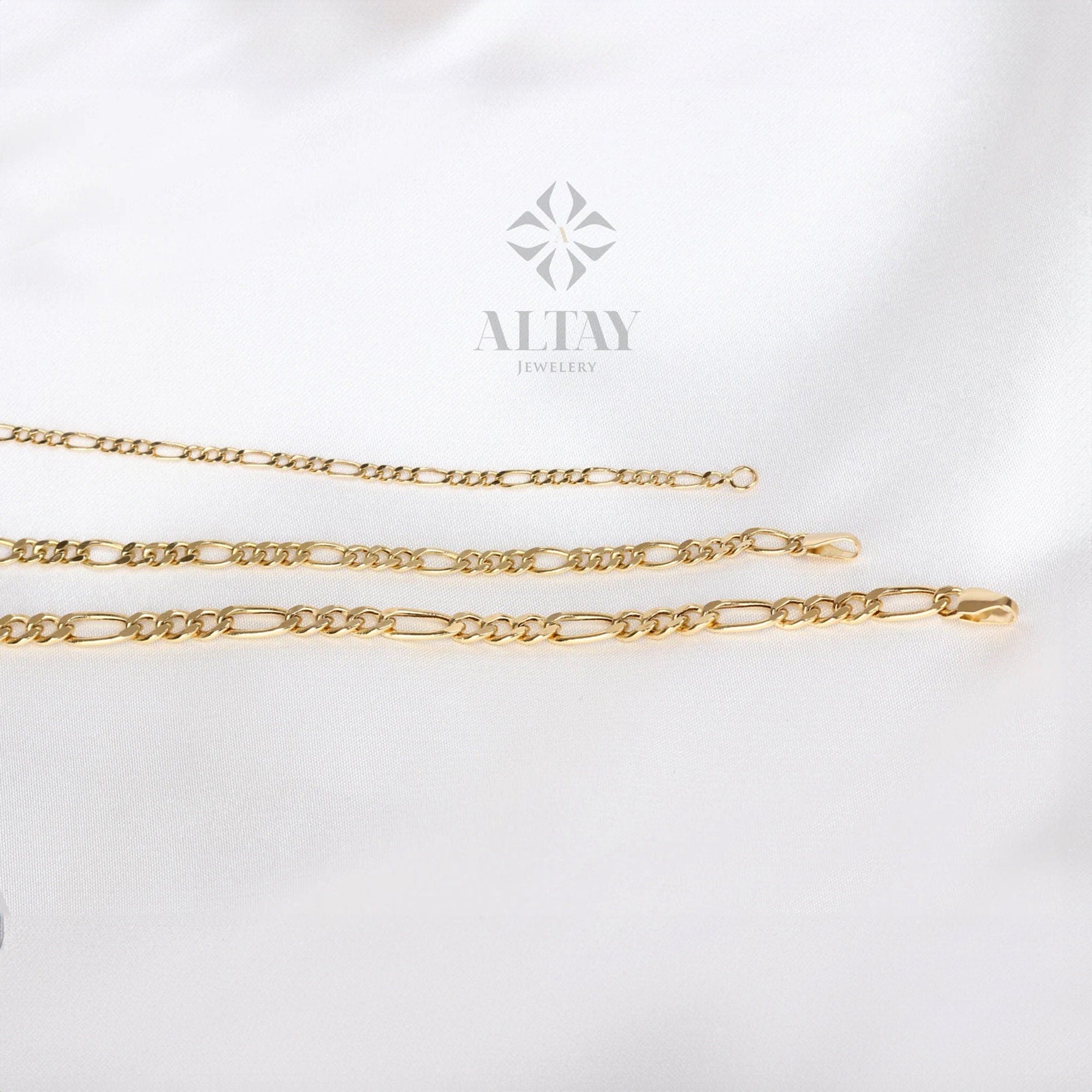 14K Solid Gold Figaro Chain Bracelet, 2mm 3mm 4mm Italian Figaro Chain Link, Real Gold Dainty Bracelet, Stacking Bracelet, Gift for Her