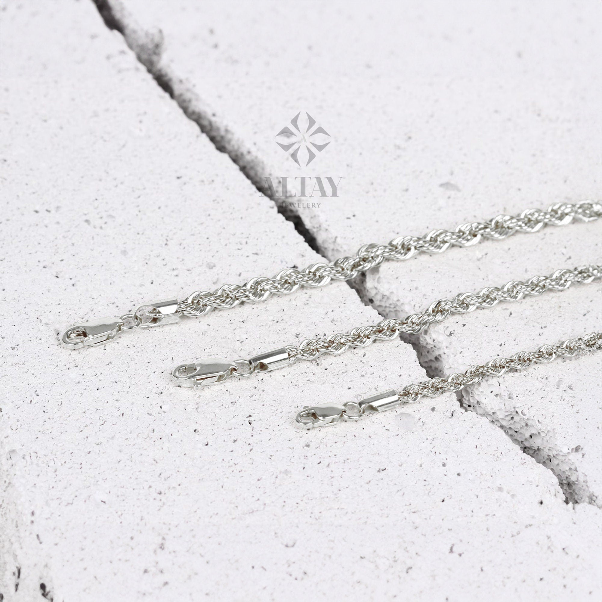 14K Gold Rope Chain Bracelet, 2mm 3mm 4mm Rope Chain, Diamond Cut Twisted Chain Bracelet, Men, Woman Stacking Bracelet Anklet, Gift For Her