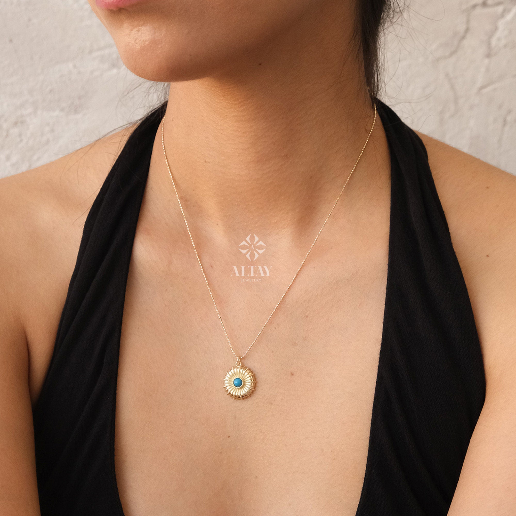 Vibrant turquoise stone sun necklace