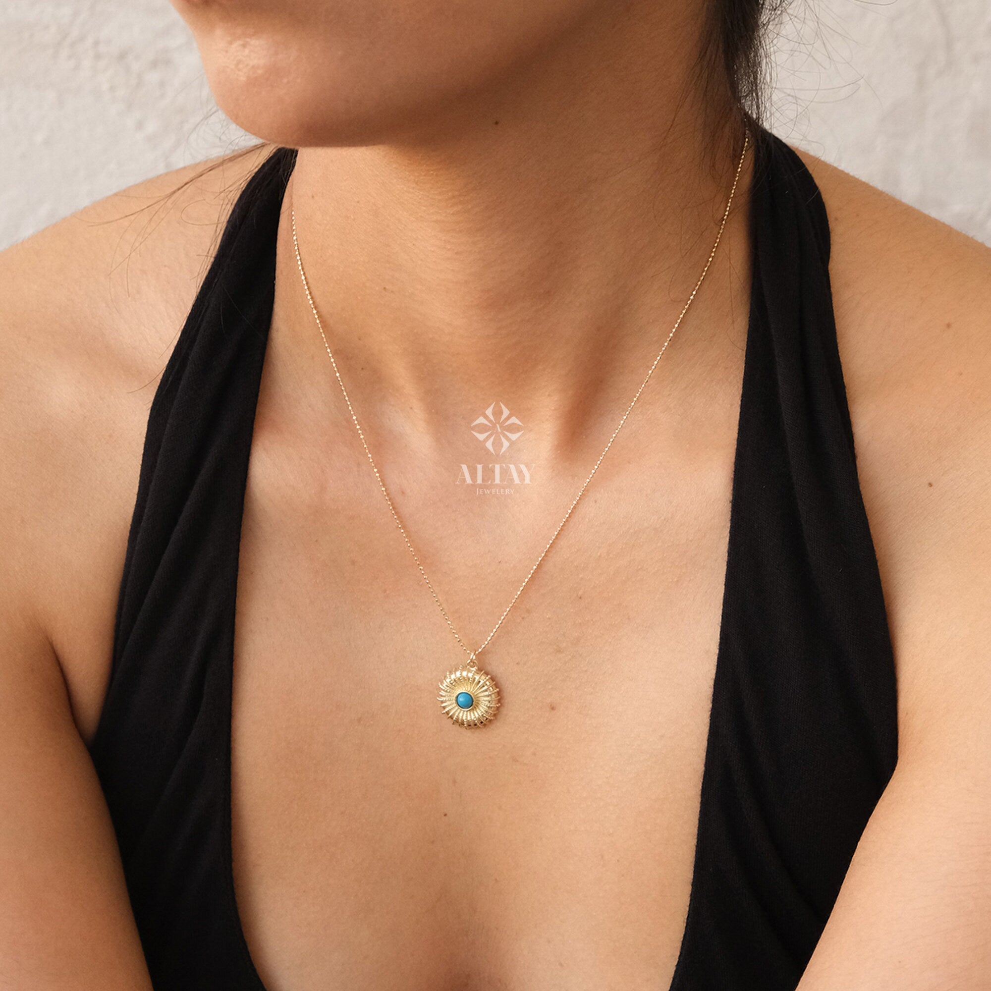 Classic turquoise stone sun necklace