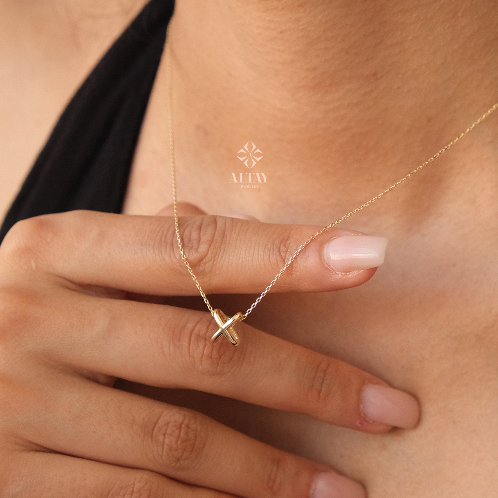 14K Gold X Necklace, Symbol Charm Necklace, X Kiss Necklace Minimalist Dainty Pendant, Alphabet X Pendant, Gold Charm Pendant, Birthday Gift
