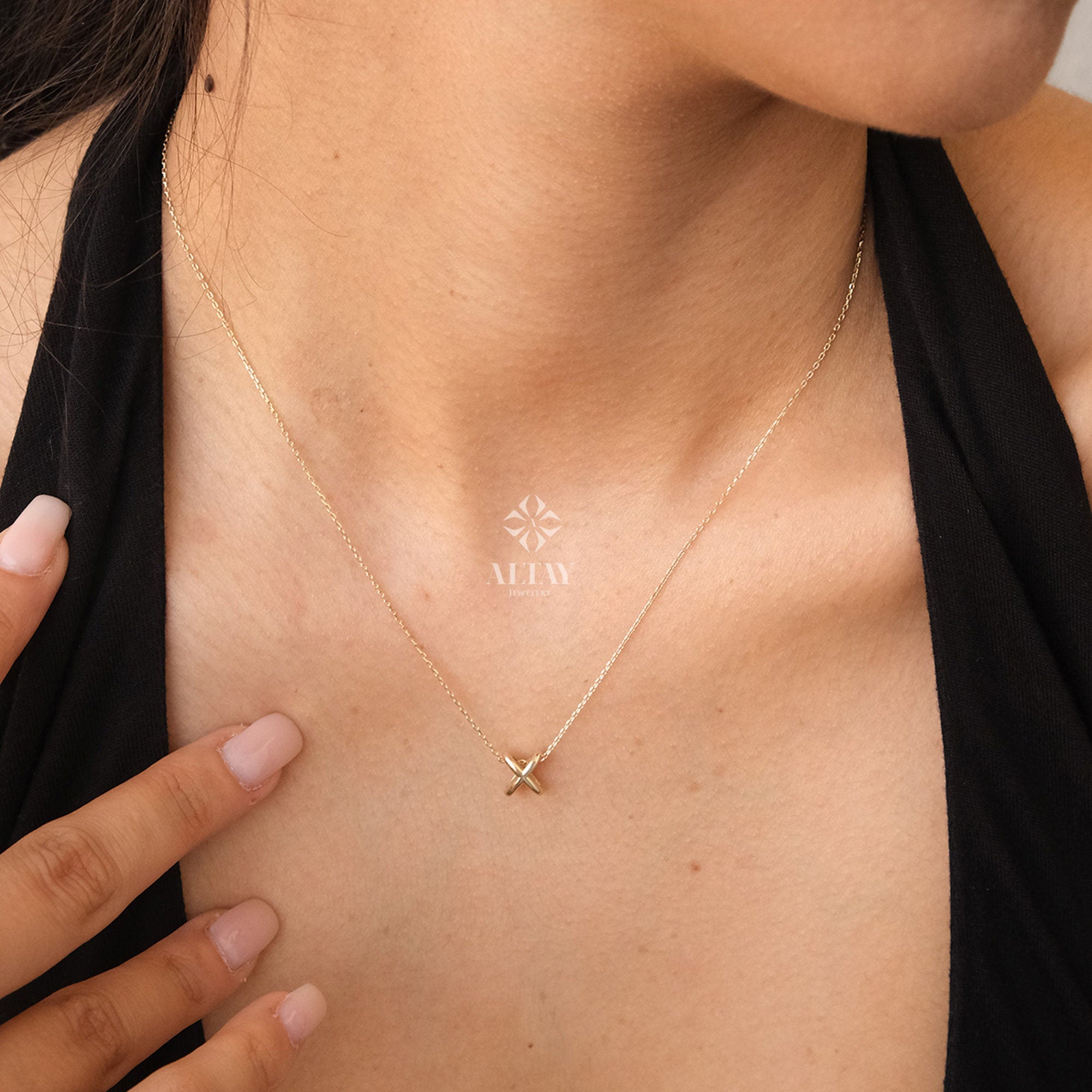 14K Gold X Necklace, Symbol Charm Necklace, X Kiss Necklace Minimalist Dainty Pendant, Alphabet X Pendant, Gold Charm Pendant, Birthday Gift