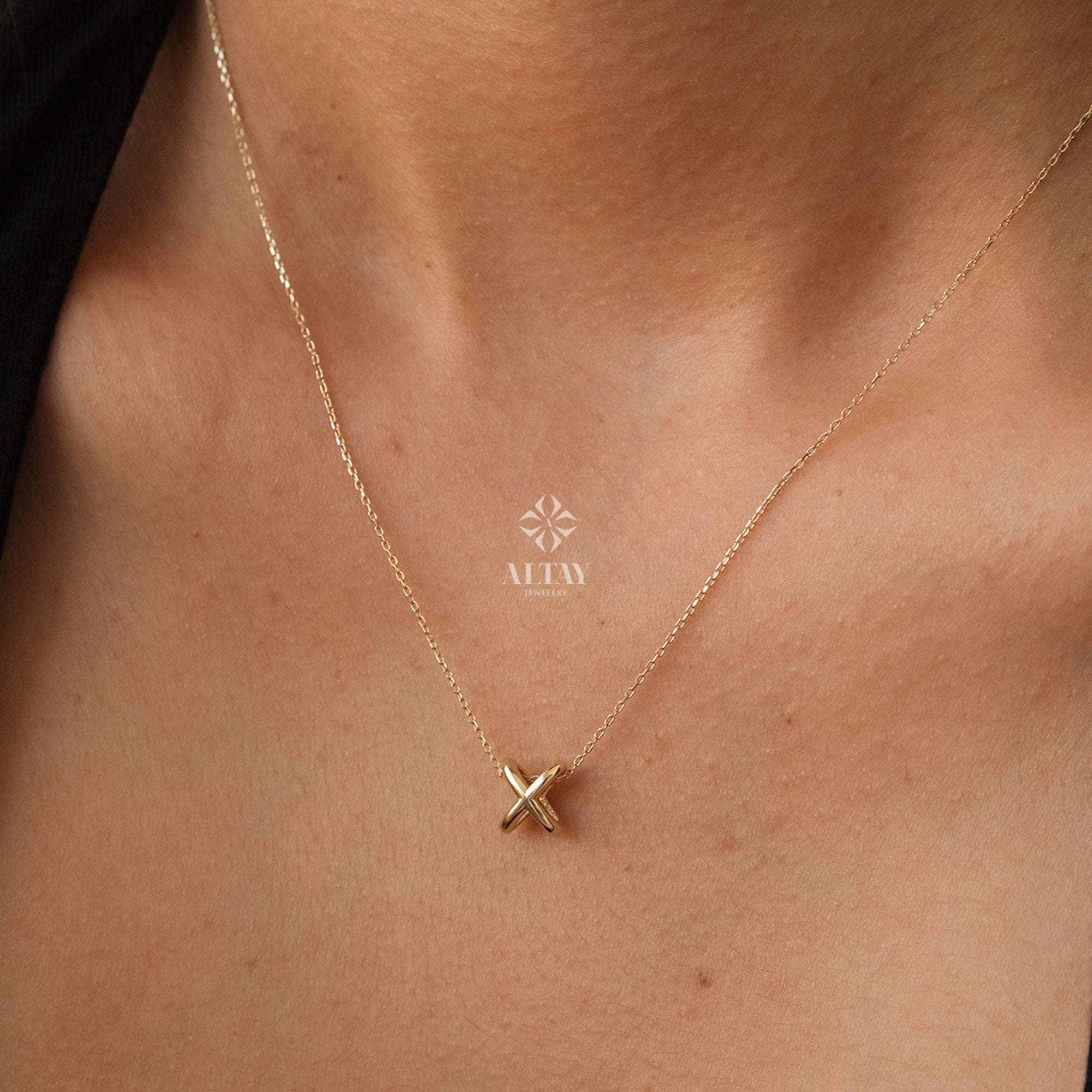 14K Gold X Necklace, Symbol Charm Necklace, X Kiss Necklace Minimalist Dainty Pendant, Alphabet X Pendant, Gold Charm Pendant, Birthday Gift