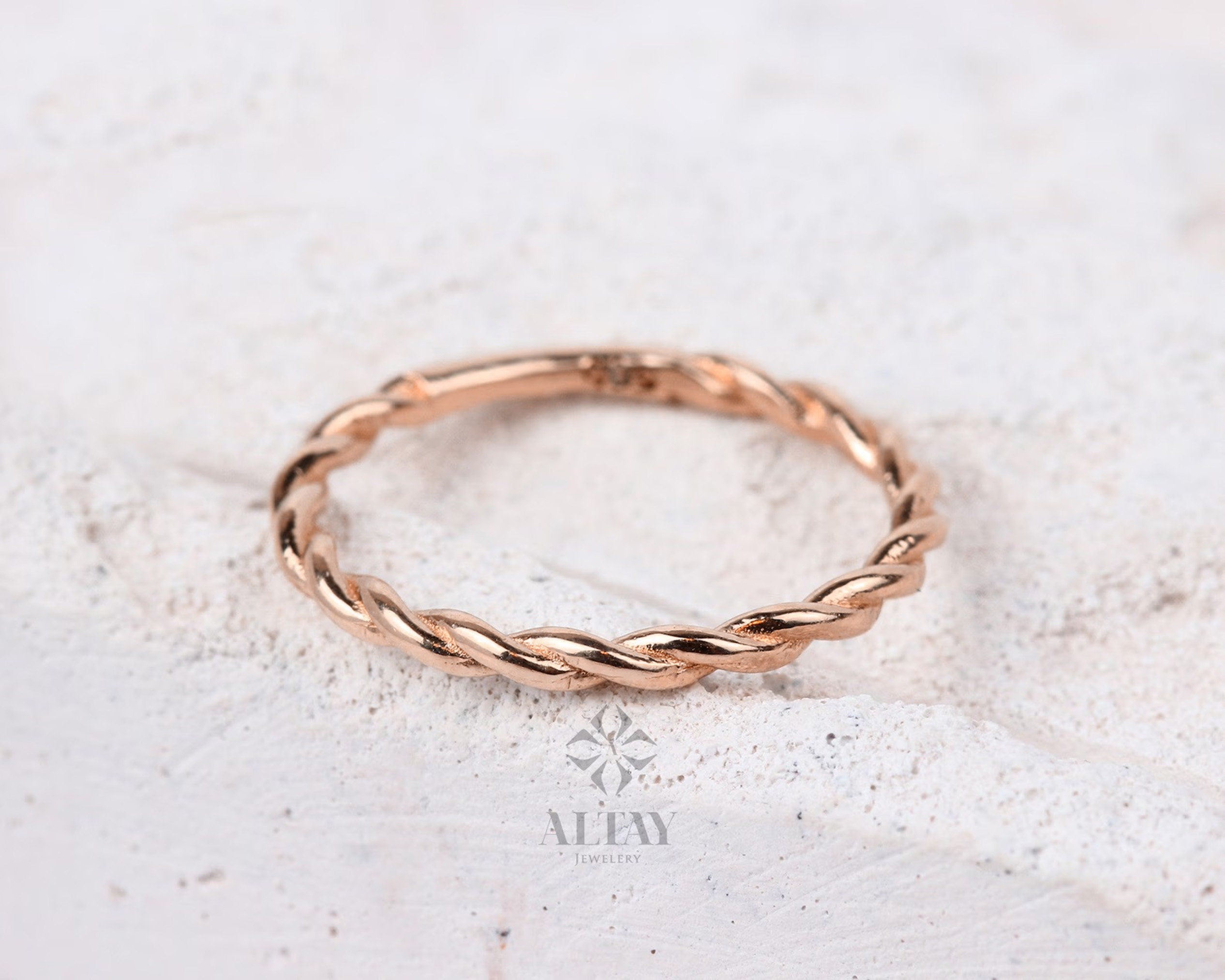 14K Solid Gold Twist Ring, Rope Style Twisted Gold Ring, Dainty Stacking Ring, Simple Delicate Stack Twist Ring, Thin Twist Wedding Band