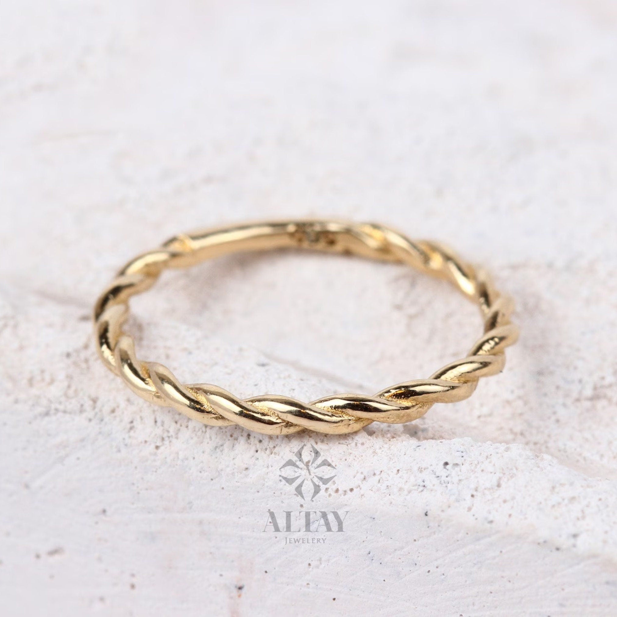 14K Solid Gold Twist Ring, Rope Style Twisted Gold Ring, Dainty Stacking Ring, Simple Delicate Stack Twist Ring, Thin Twist Wedding Band