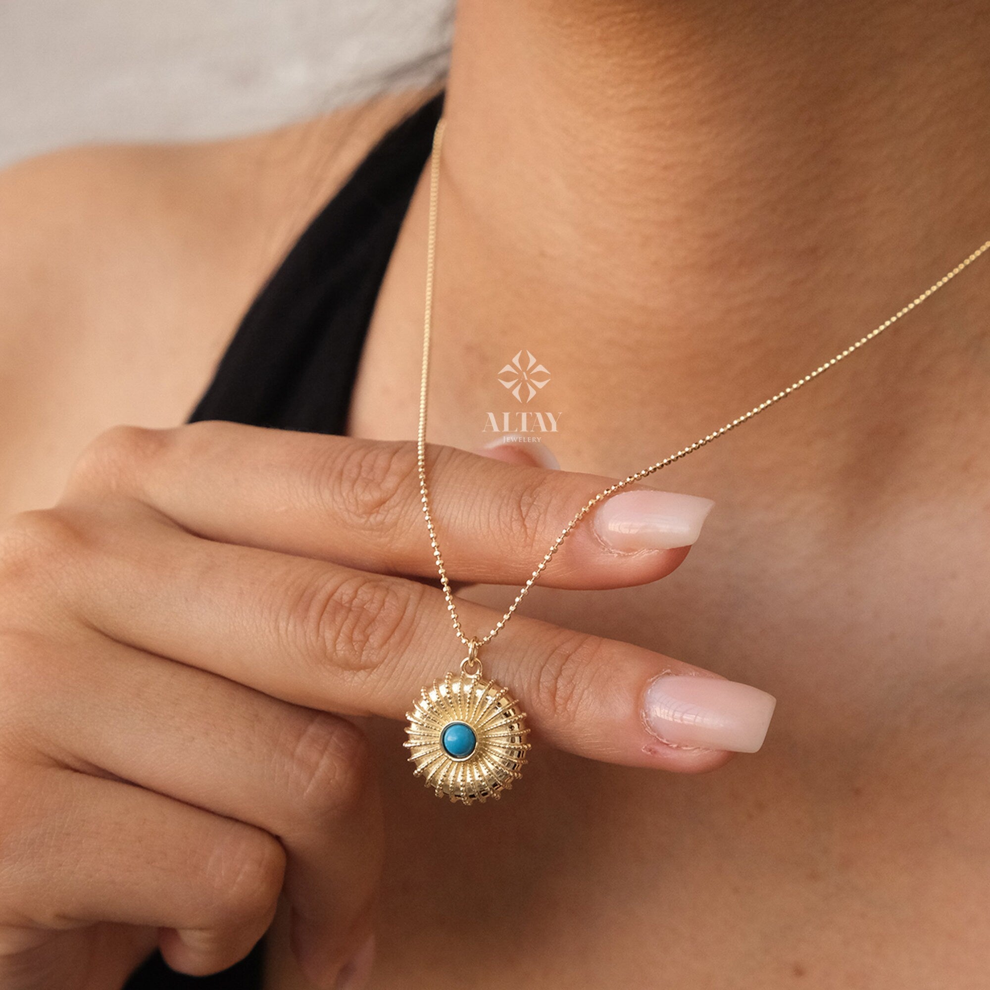 Turquoise stone sun necklace for daughter