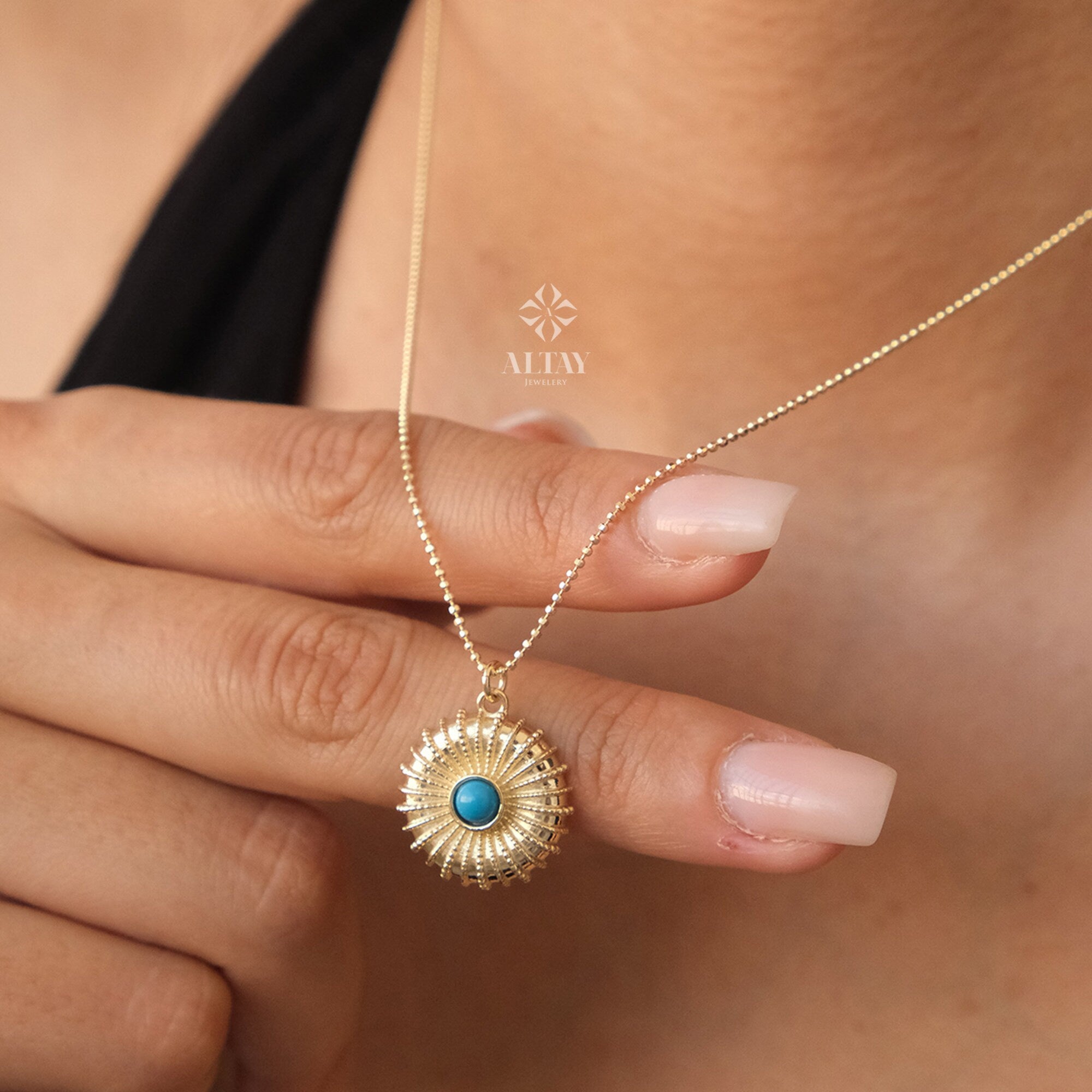 Birthday turquoise stone sun necklace