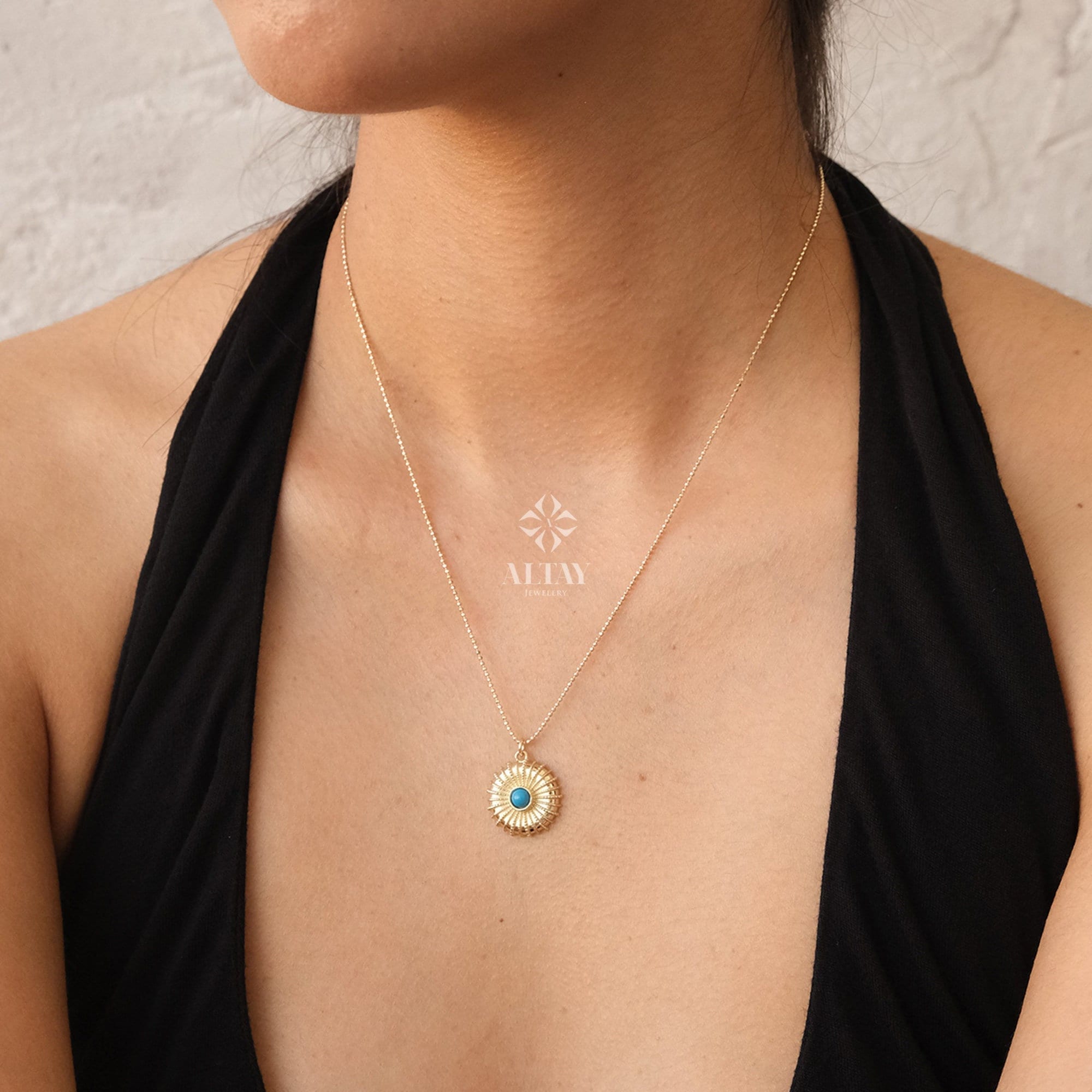 Turquoise stone sun necklace for girl