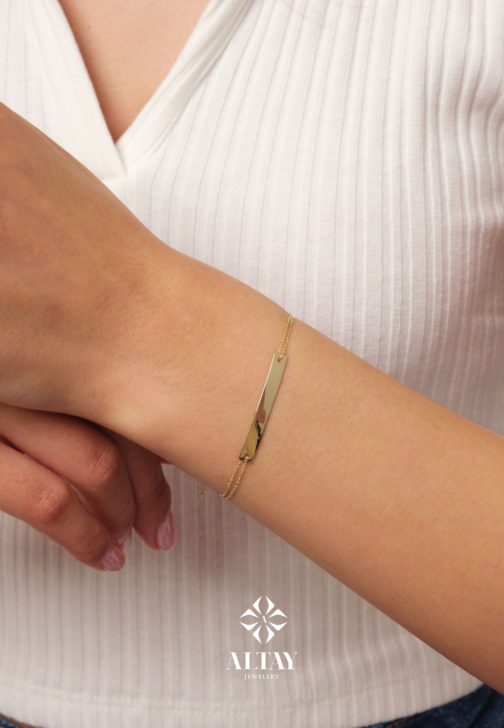 14K Gold ID Bracelet, Cuban Link Nameplate Bracelet