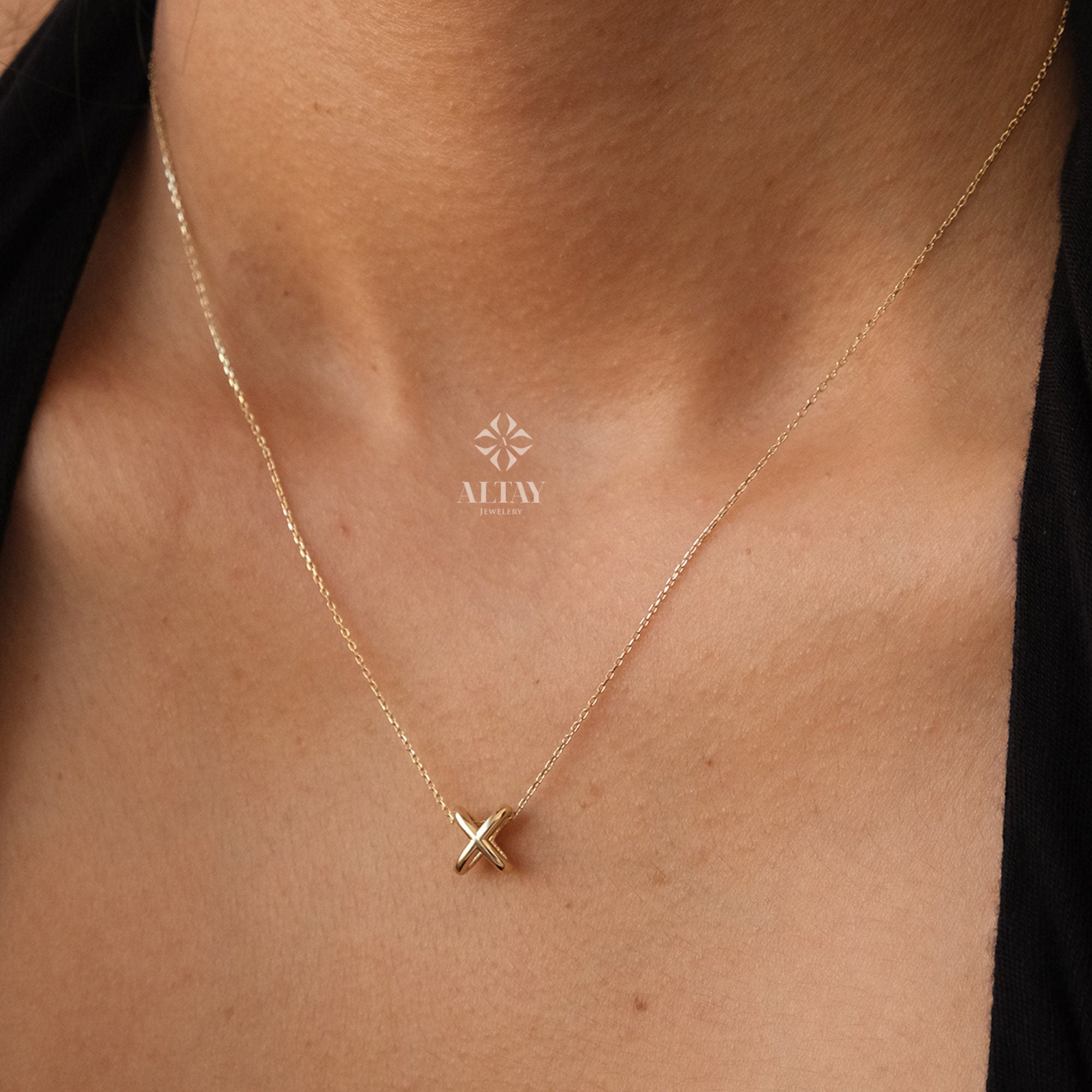 14K Gold X Necklace, Symbol Charm Necklace, X Kiss Necklace Minimalist Dainty Pendant, Alphabet X Pendant, Gold Charm Pendant, Birthday Gift