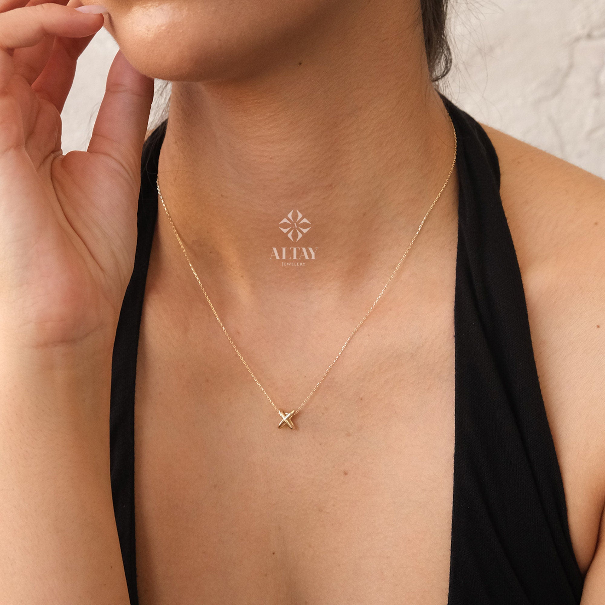 14K Gold X Necklace, Symbol Charm Necklace, X Kiss Necklace Minimalist Dainty Pendant, Alphabet X Pendant, Gold Charm Pendant, Birthday Gift