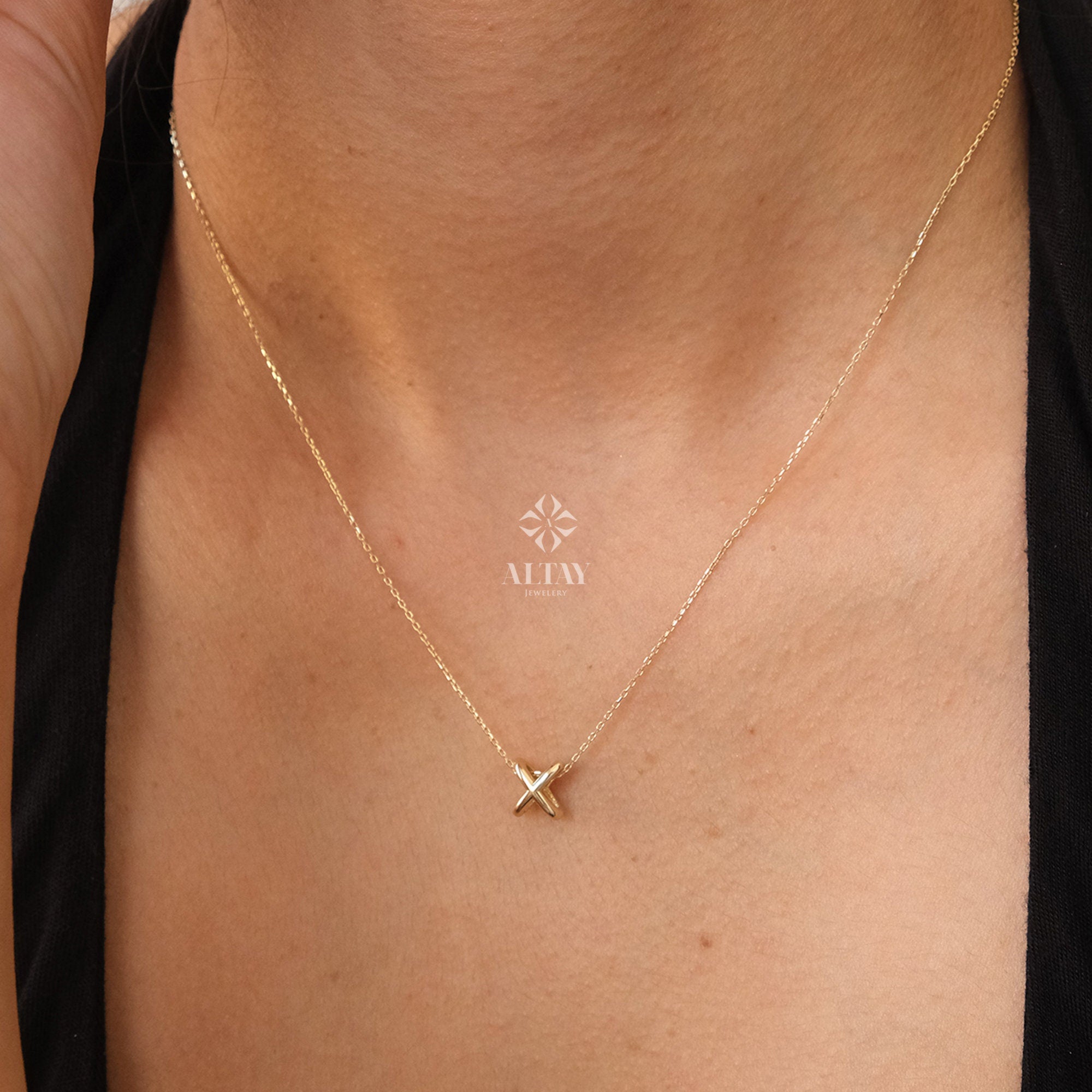 14K Gold X Necklace, Symbol Charm Necklace, X Kiss Necklace Minimalist Dainty Pendant, Alphabet X Pendant, Gold Charm Pendant, Birthday Gift