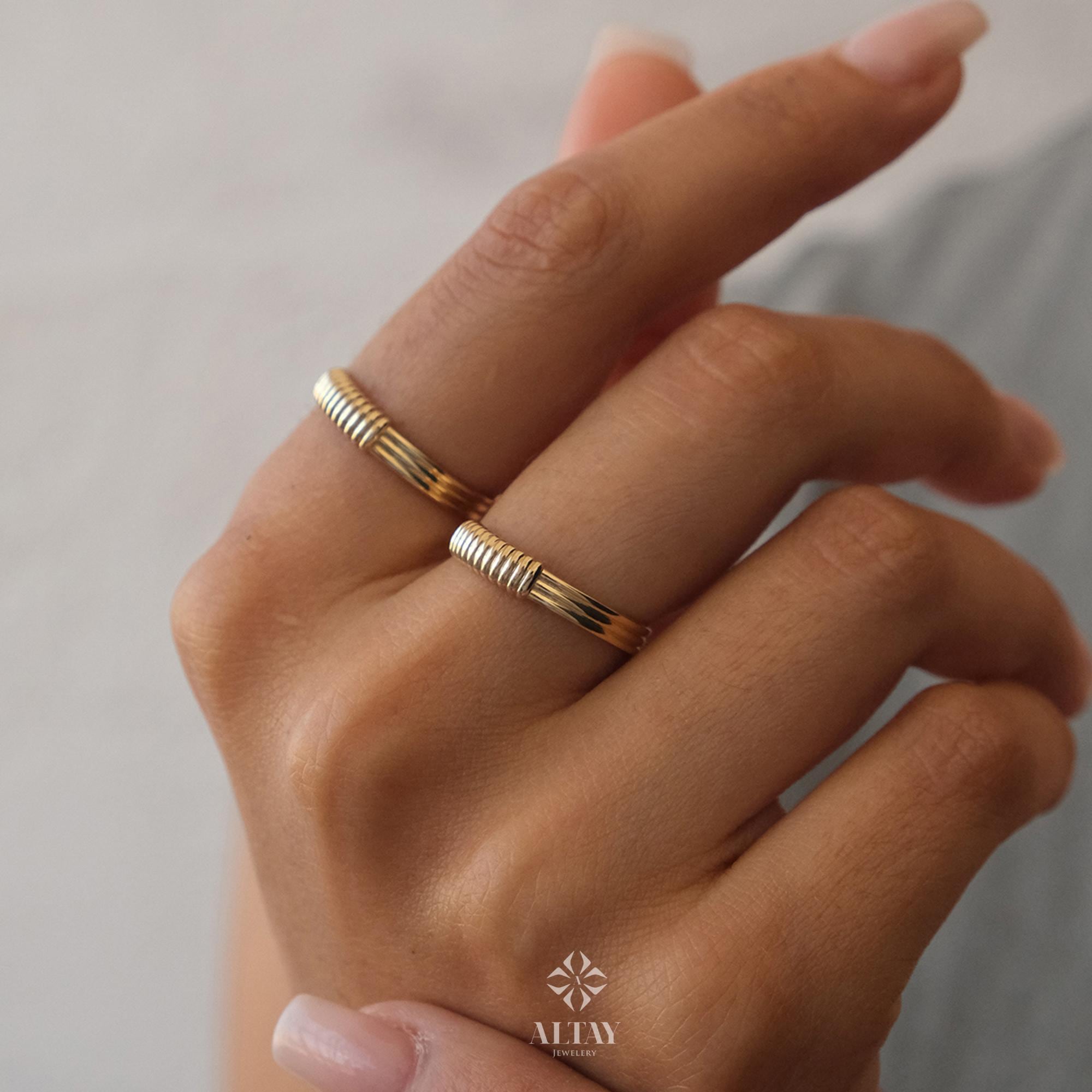 14K Gold Twist Ring, Croissant Braided 4mm Puff Dome Ring, Rope Statement Ring, Twist Line Ring, Minimalist, Fine Jewelry Gift For Wife
