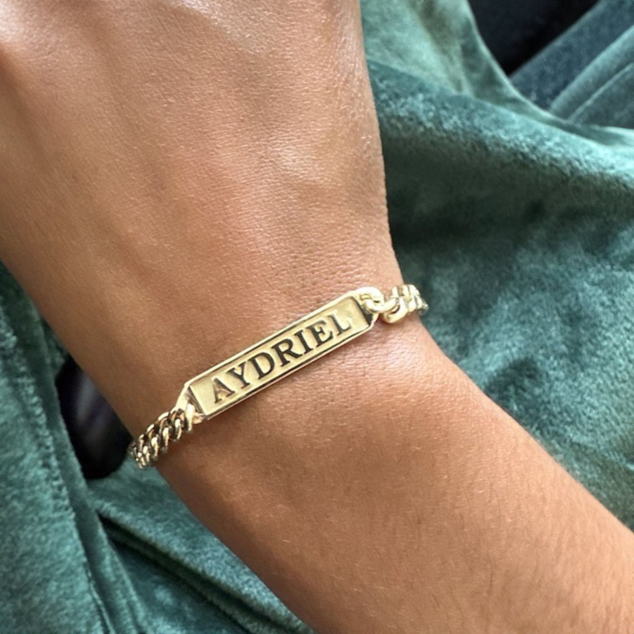 14K Gold ID Bracelet, Cuban Link Nameplate Bracelet