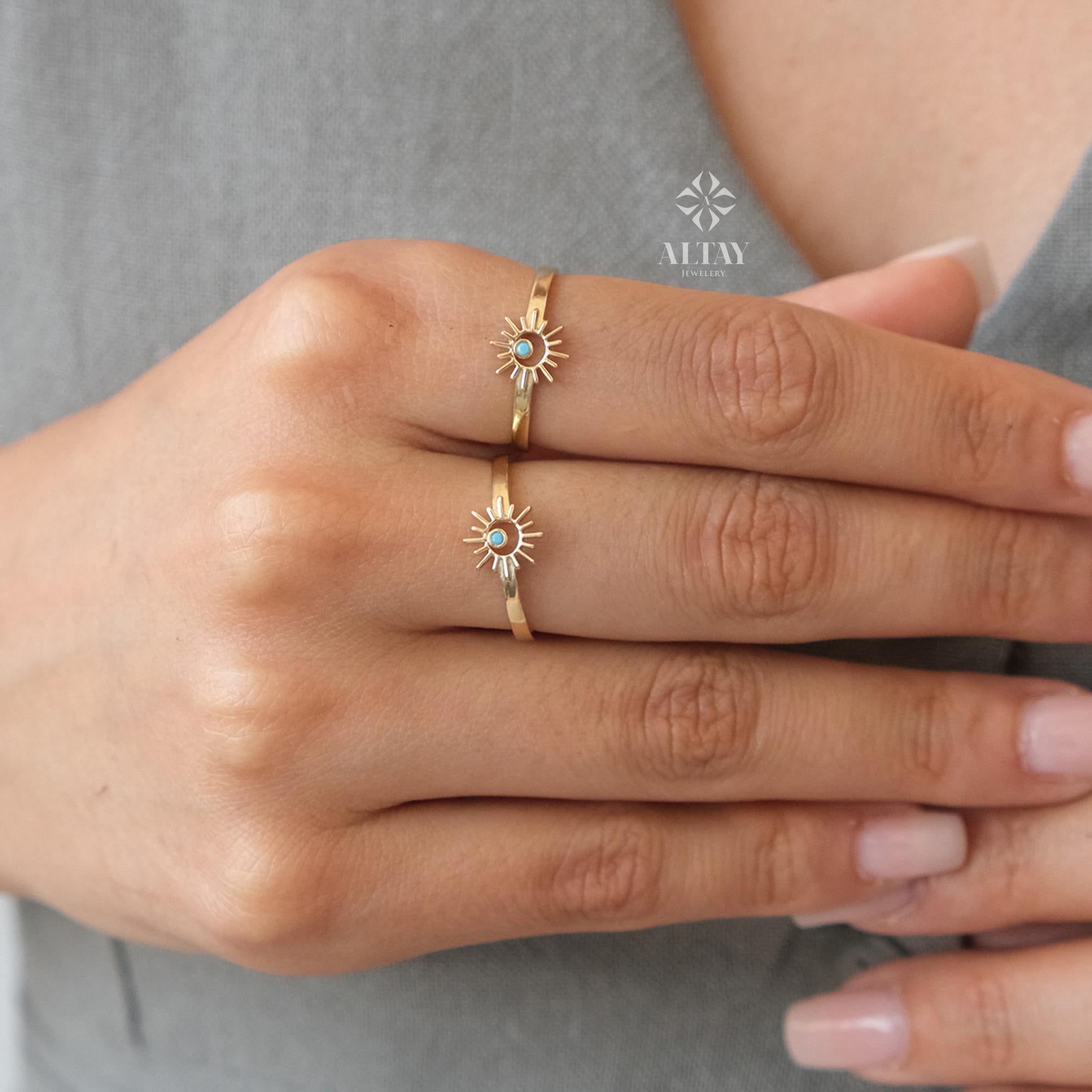 14K Gold Sunshine Ring, Full Sunburst Ring, Rising Sun Ring, Gold Crown Ring, Dainty Gold Ring, Celestial Jewelry, Stackable Ring, Gift Her