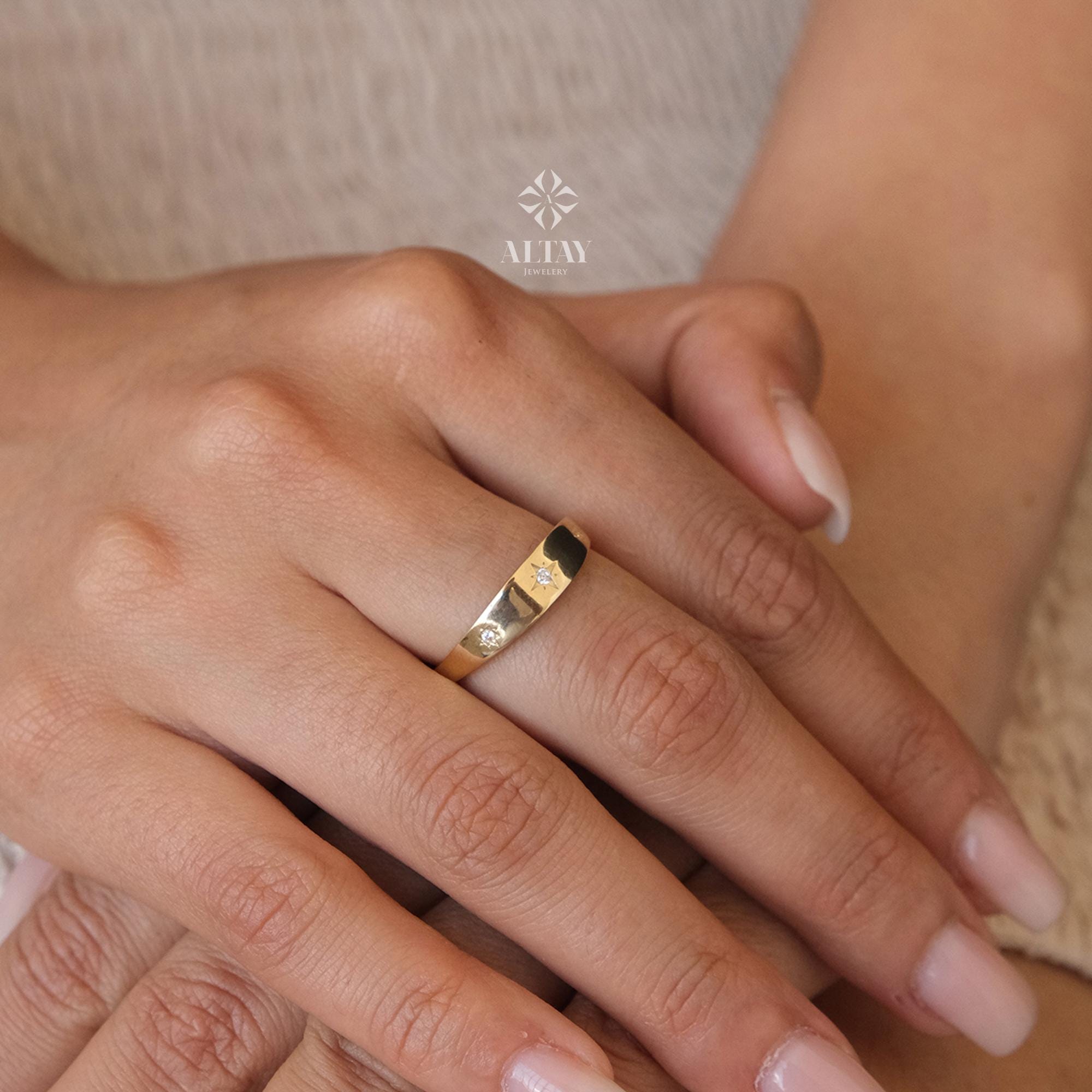 14K Gold North Star Ring, Gold Polar Star Band, Gold Cz Diamond Star Ring, Astrology Starburst Ring, Luck Star Ring, Celestial Pinky Ring