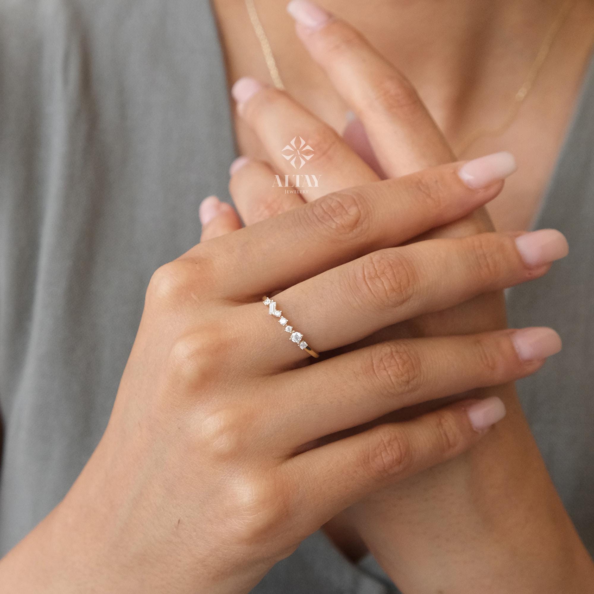 14K Gold Half Eternity Ring, 2mm CZ Diamond Wedding Ring, Round Wedding Ring, Delicate Engagement Band, Stacking Promise Ring
