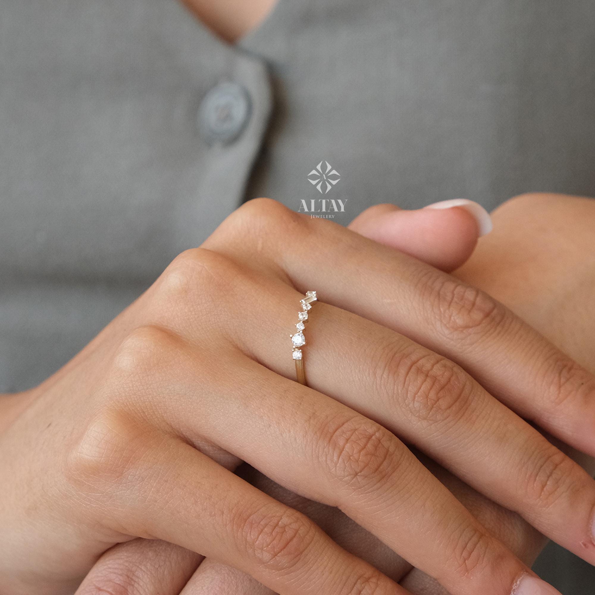 14K Gold Half Eternity Ring, 2mm CZ Diamond Wedding Ring, Round Wedding Ring, Delicate Engagement Band, Stacking Promise Ring