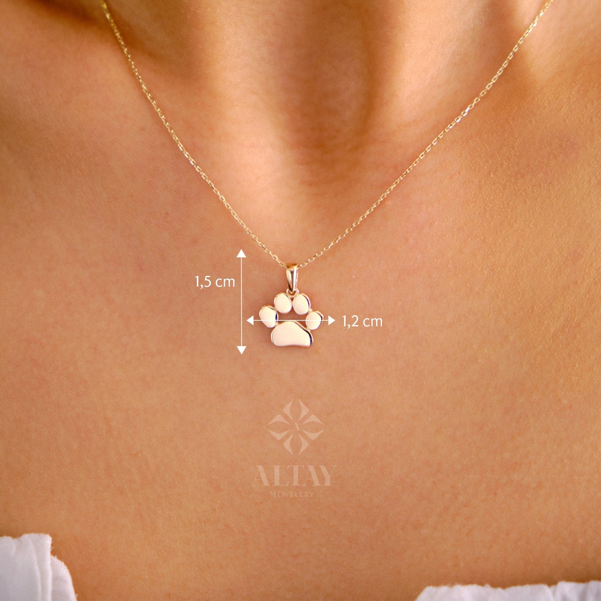 14K Gold Paw Print Necklace, Puppy Paw Pendant, Small Dog Cat Lover Charm Pendant, Engraved Initial Charm, Personalized Memorial Choker Gift