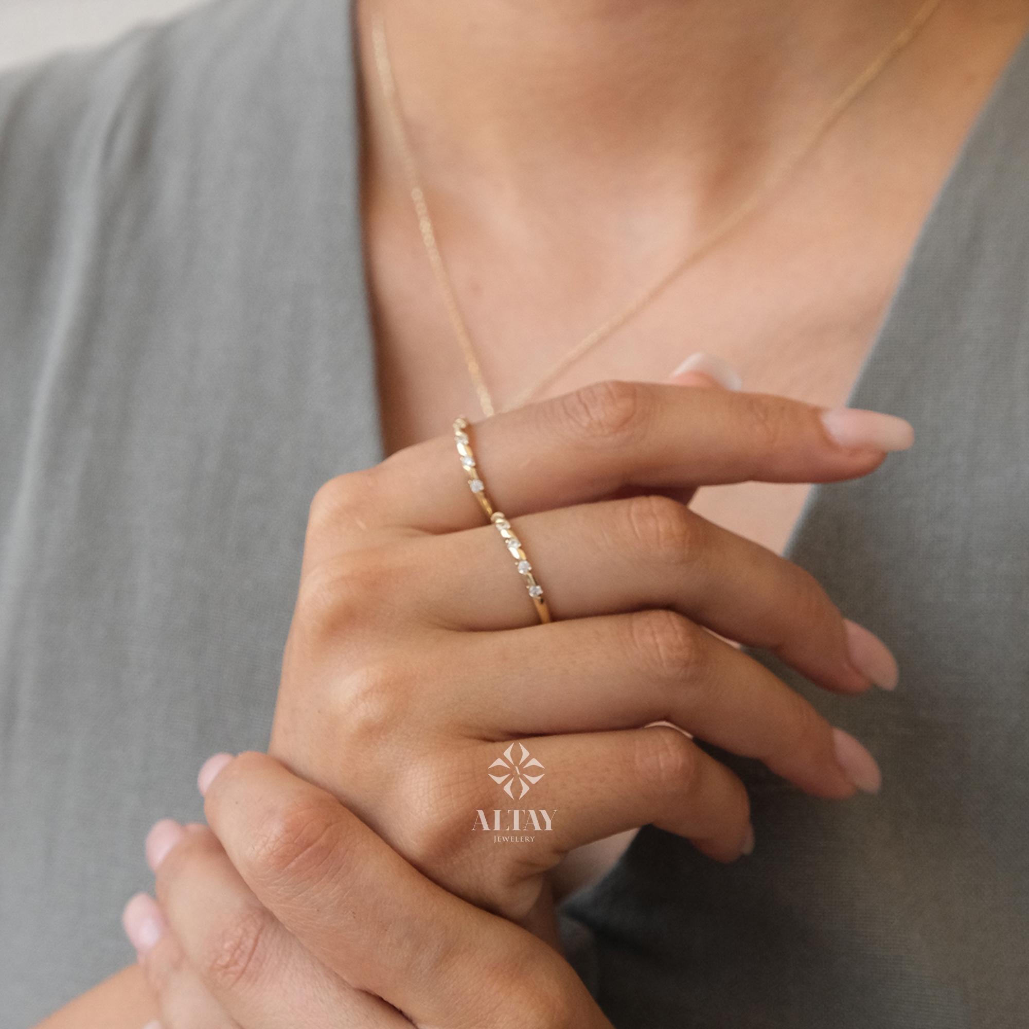 14K Gold Half Eternity Ring, 2mm CZ Diamond Wedding Ring, Round Wedding Ring, Delicate Engagement Band, Stacking Promise Band Ring