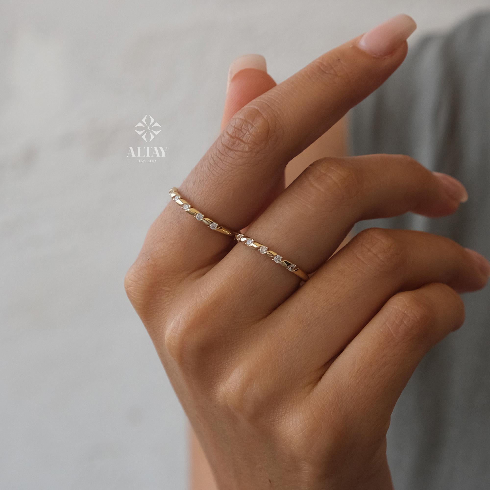 14K Gold Half Eternity Ring, 2mm CZ Diamond Wedding Ring, Round Wedding Ring, Delicate Engagement Band, Stacking Promise Band Ring