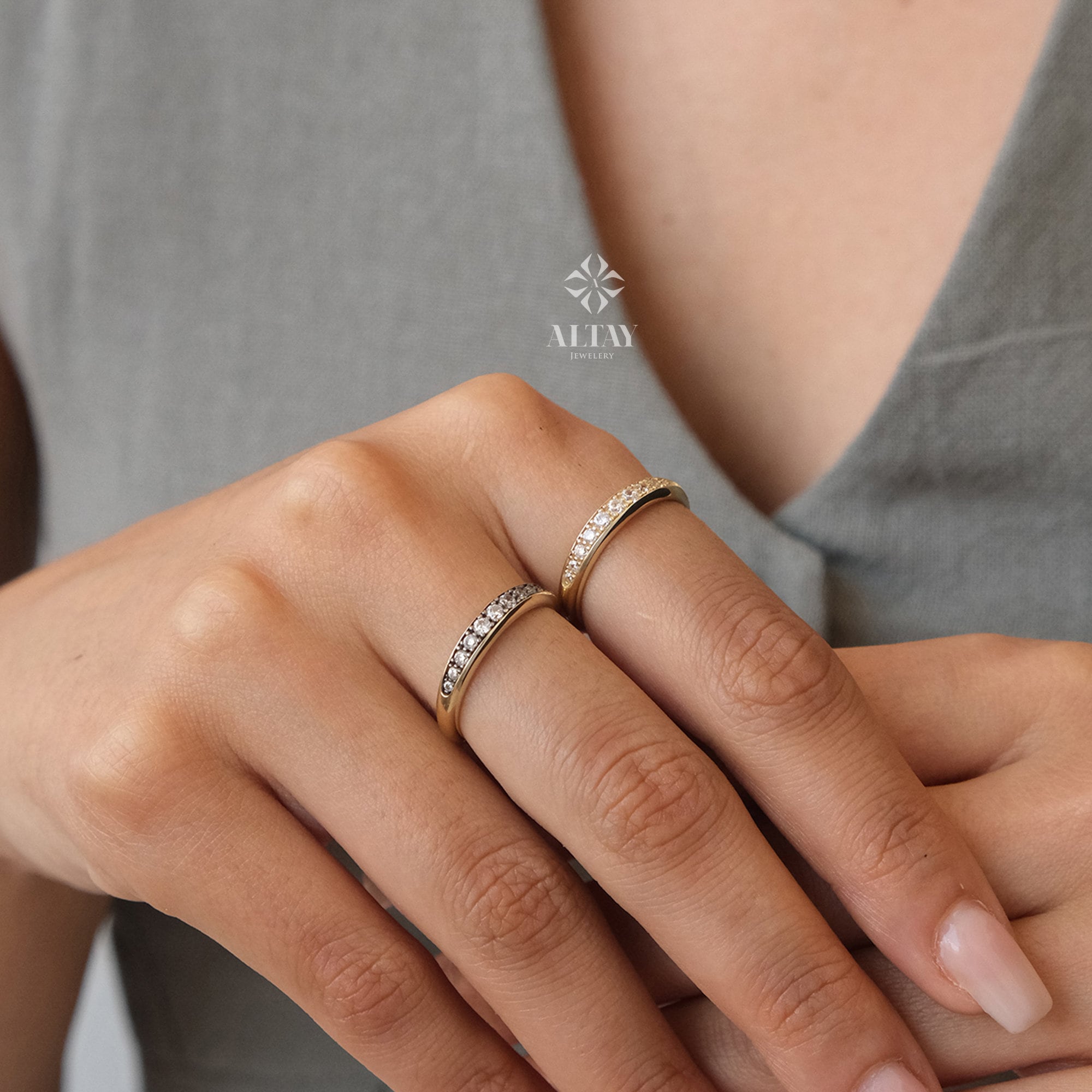 14K Gold Micro Pave Ring, Minimalist Gold Pinky Ring, Thick Band Ring, Dainty Signet Statement Ring, Chunky Wedding Ring, Handmade Gifts