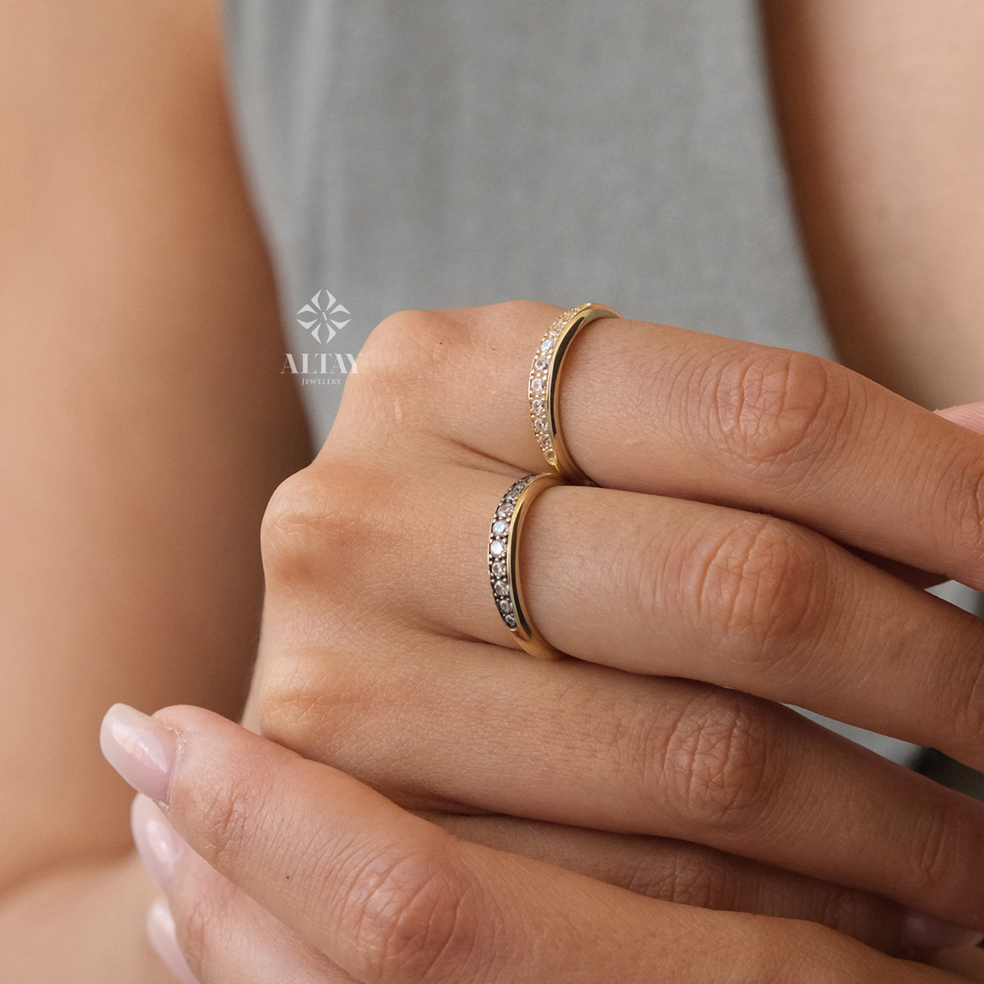 14K Gold Micro Pave Ring, Minimalist Gold Pinky Ring, Thick Band Ring, Dainty Signet Statement Ring, Chunky Wedding Ring, Handmade Gifts