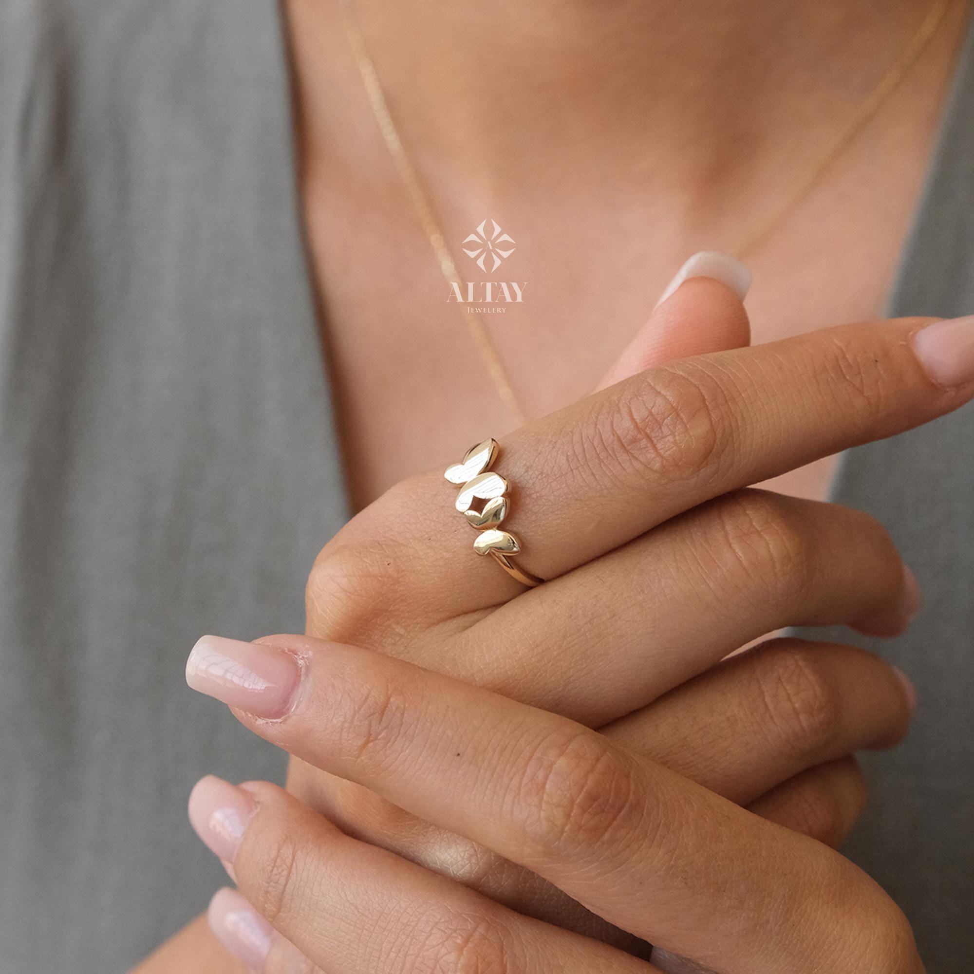 14K Gold Butterfly Ring, Dainty Gold Stacking Ring, Statement Valentine's Day Ring, Double Butterfly Ring, Minimalist Everyday Fine Jewelry