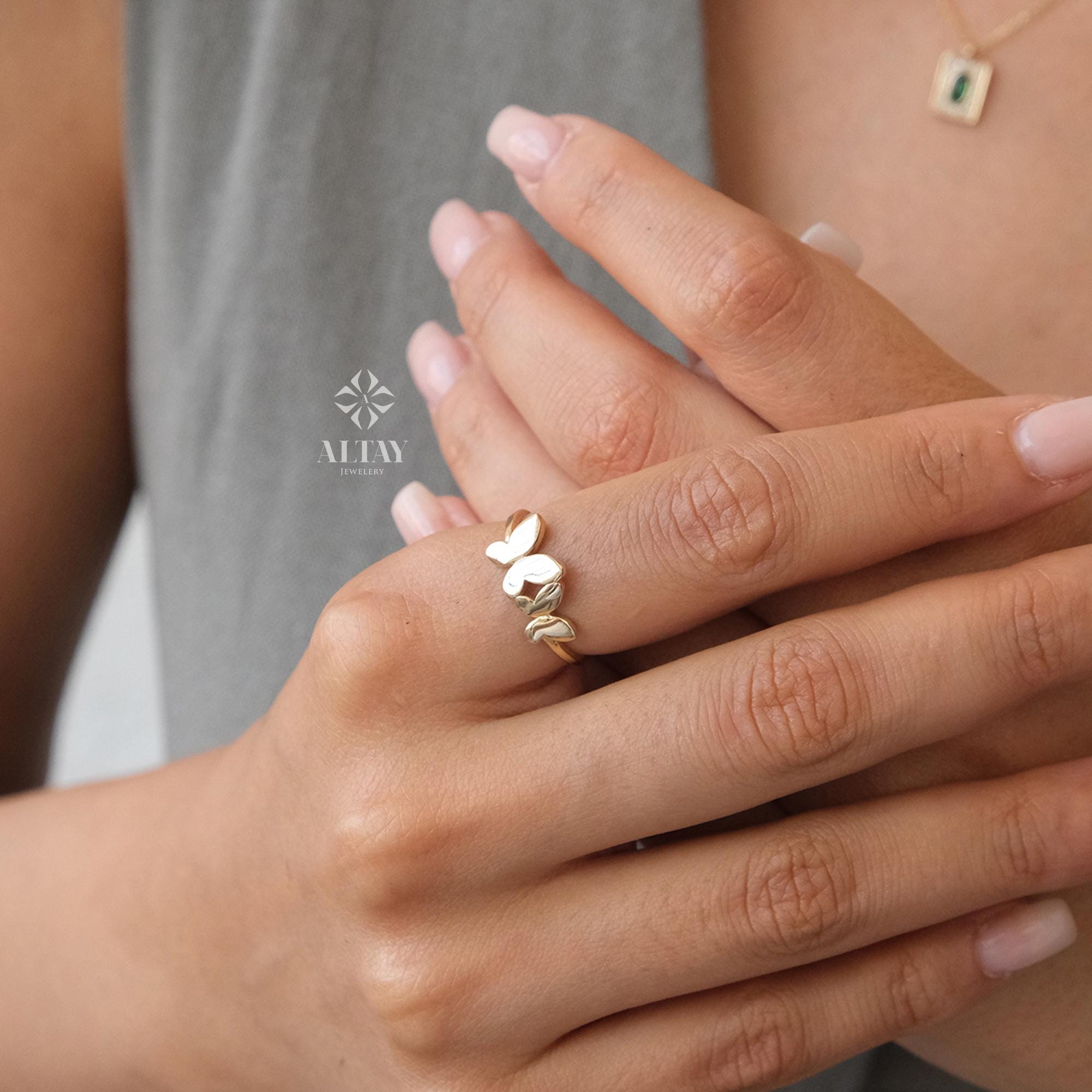14K Gold Butterfly Ring, Dainty Gold Stacking Ring, Statement Valentine's Day Ring, Double Butterfly Ring, Minimalist Everyday Fine Jewelry