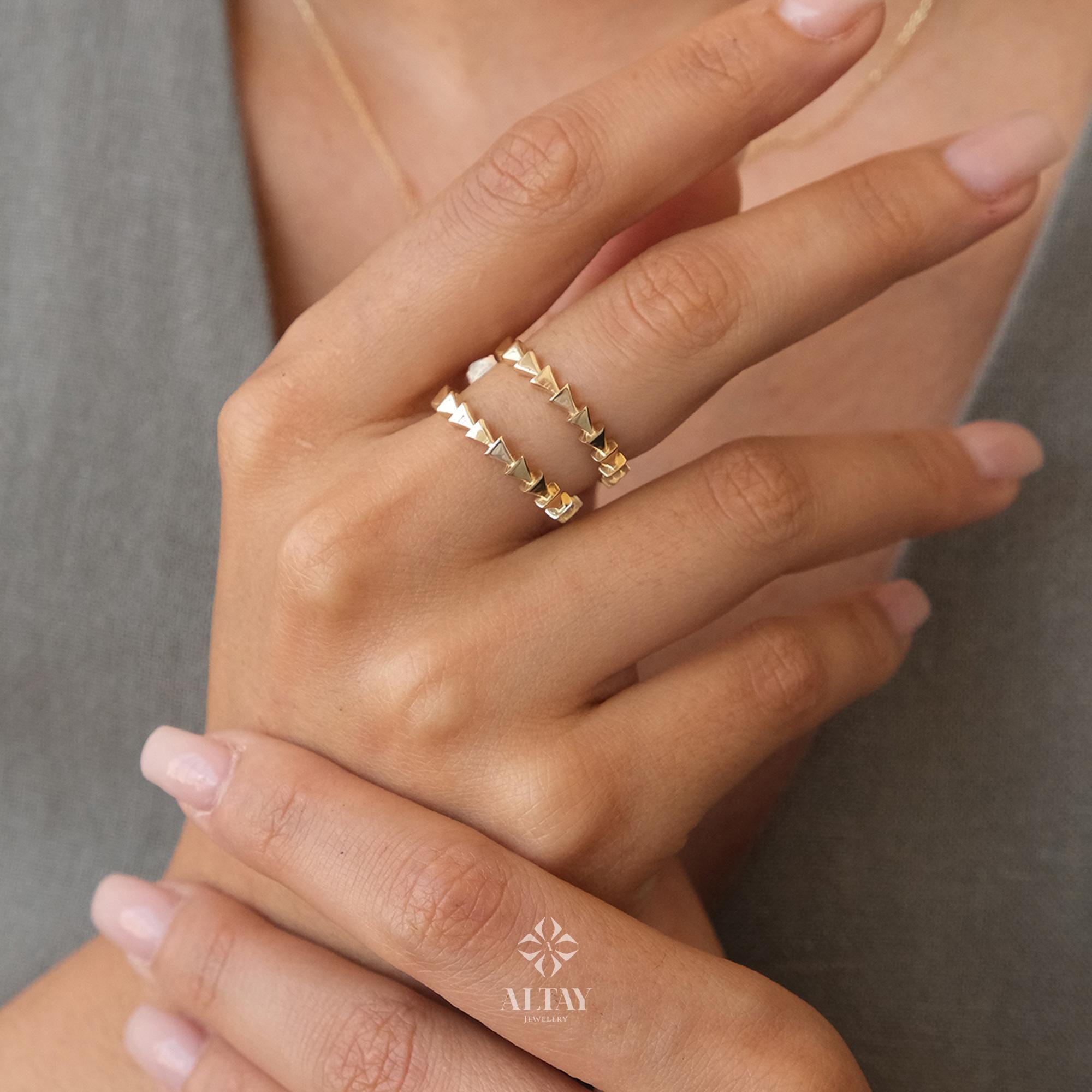 14K Gold Herringbone Ring, Arrow Braided Gold Band, Wedding Gold Ring, Minimalist Gold Ring, Handmade Dainty Ring, Gift For Her