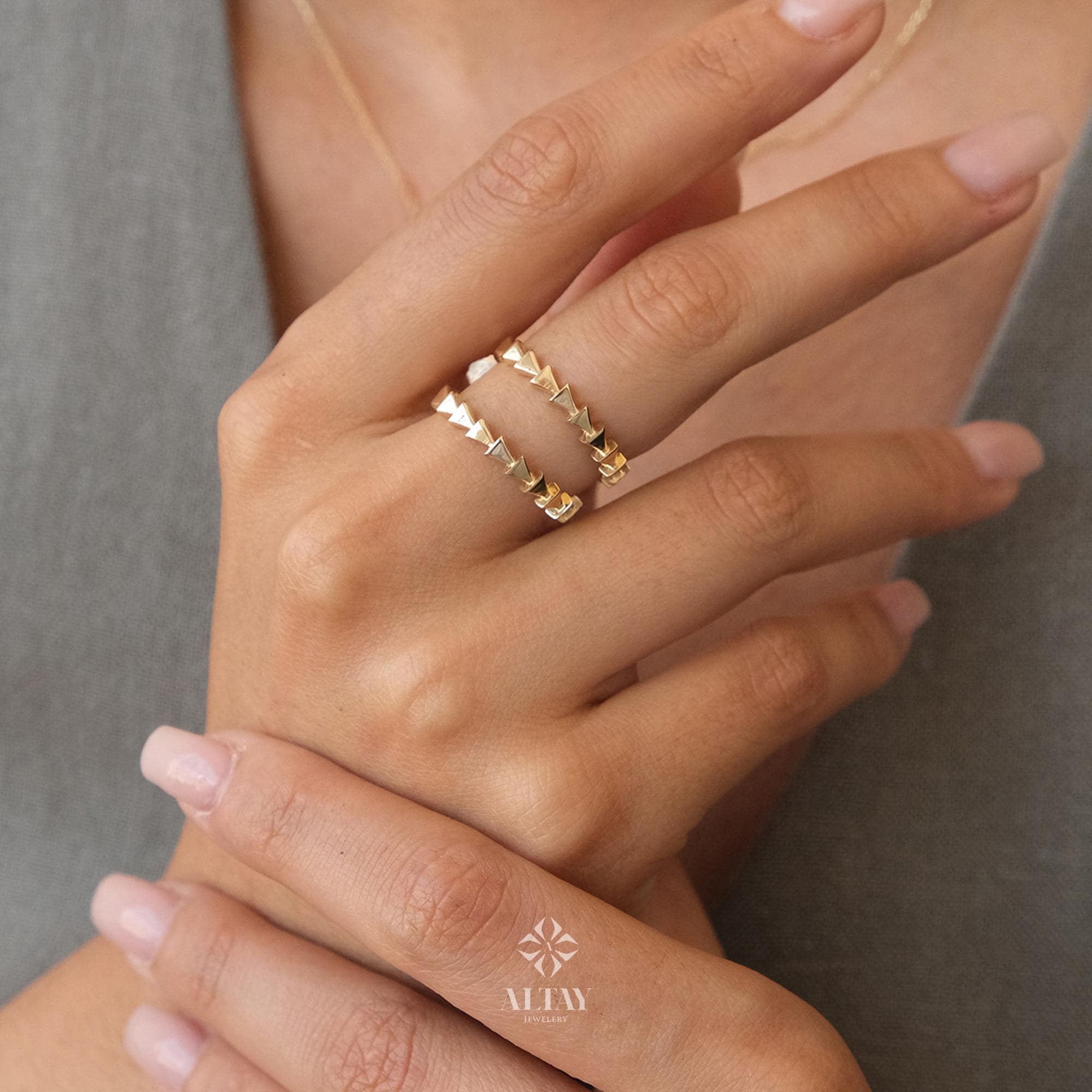 14K Gold Herringbone Ring, Arrow Braided Gold Band, Wedding Gold Ring, Minimalist Gold Ring, Handmade Dainty Ring, Gift For Wife