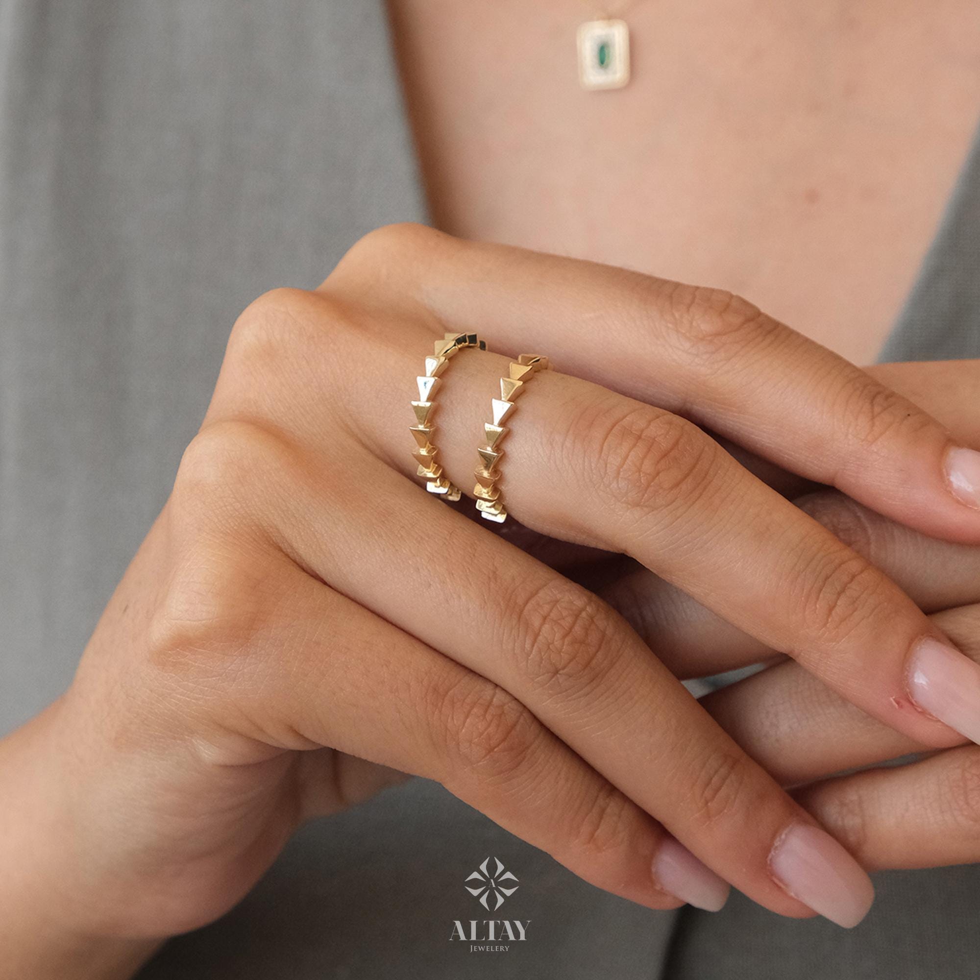 14K Gold Herringbone Ring, Arrow Braided Gold Band, Wedding Gold Ring, Minimalist Gold Ring, Handmade Dainty Ring, Gift For Her