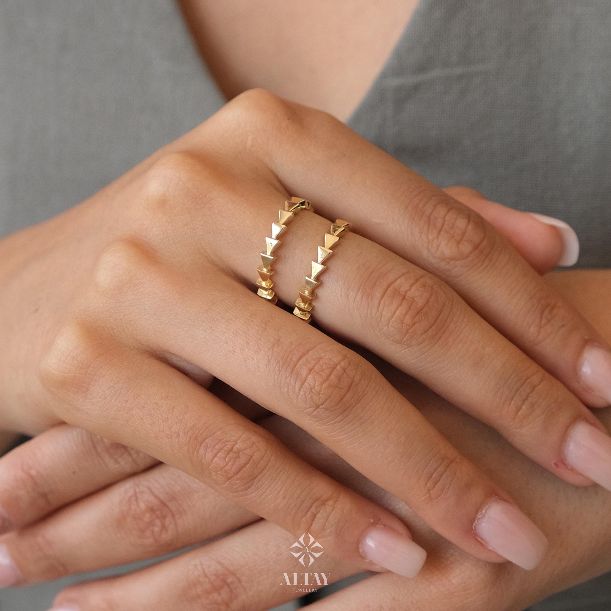 14K Gold Herringbone Ring, Arrow Braided Gold Band, Wedding Gold Ring, Minimalist Gold Ring, Handmade Dainty Ring, Gift For Her