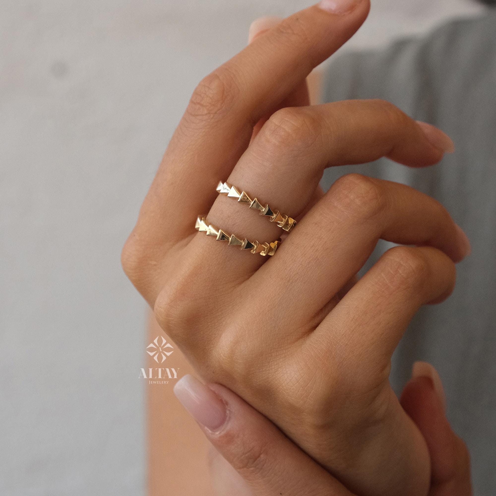 14K Gold Herringbone Ring, Arrow Braided Gold Band, Wedding Gold Ring, Minimalist Gold Ring, Handmade Dainty Ring, Gift For Her