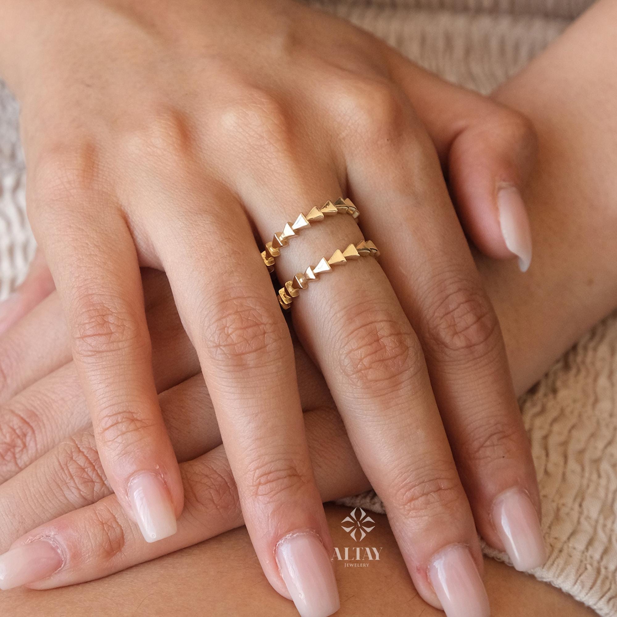 14K Gold Herringbone Ring, Arrow Braided Gold Band, Wedding Gold Ring, Minimalist Gold Ring, Handmade Dainty Ring, Gift For Wife