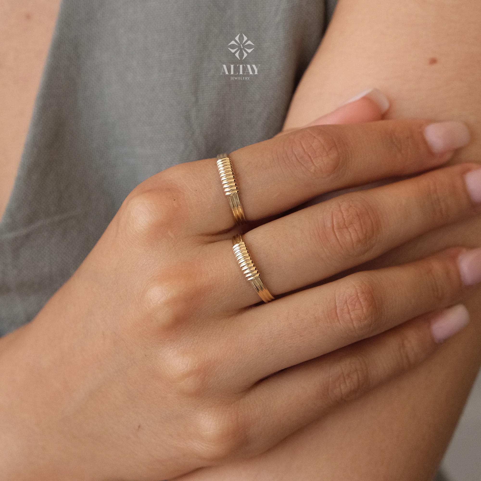14K Gold Twist Ring, Croissant Braided 4mm Puff Dome Ring, Rope Statement Ring, Twist Line Ring, Minimalist, Fine Jewelry Gift For Wife