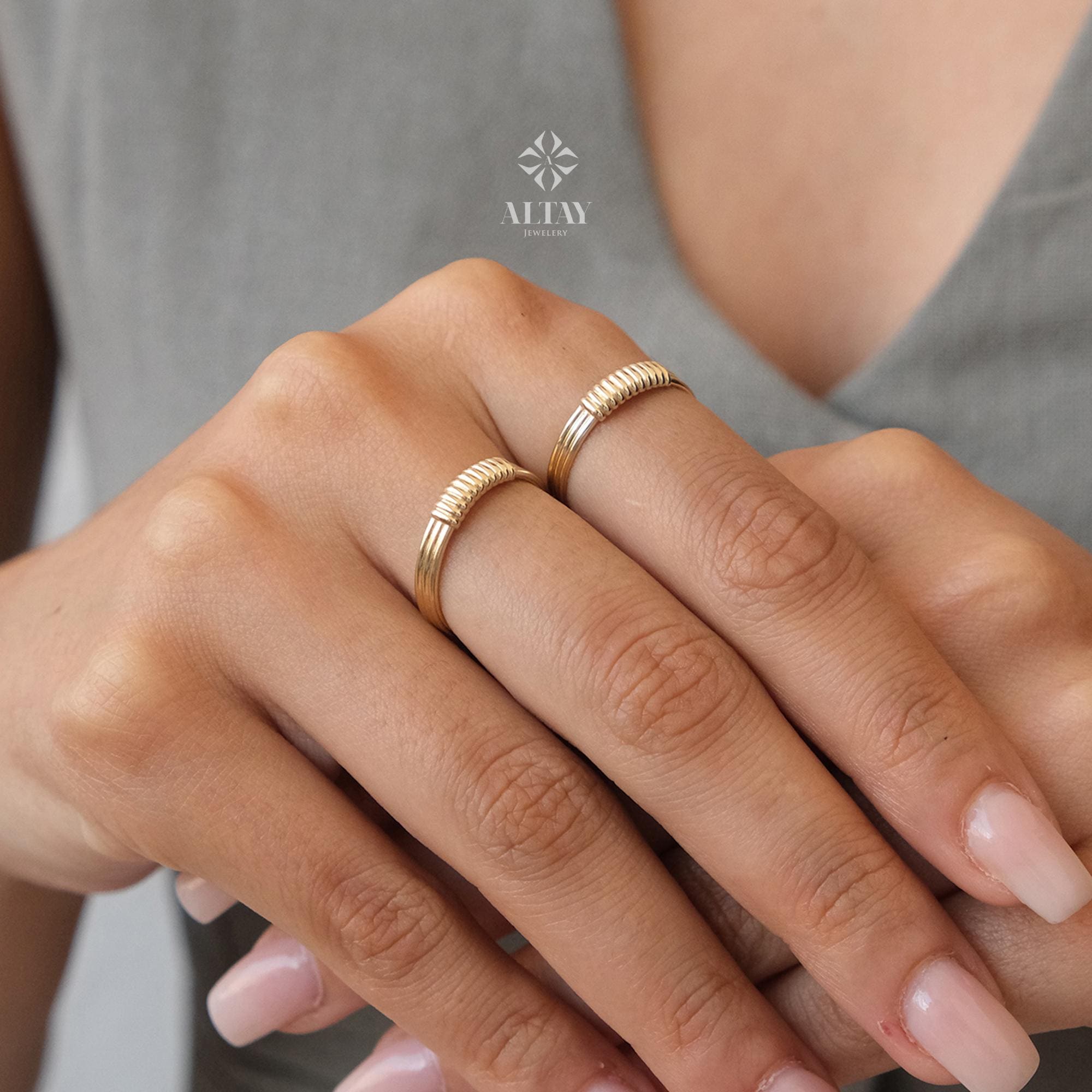 14K Gold Twist Ring, Croissant Braided 4mm Puff Dome Ring, Rope Statement Ring, Twist Line Ring, Minimalist, Fine Jewelry Gift For Wife